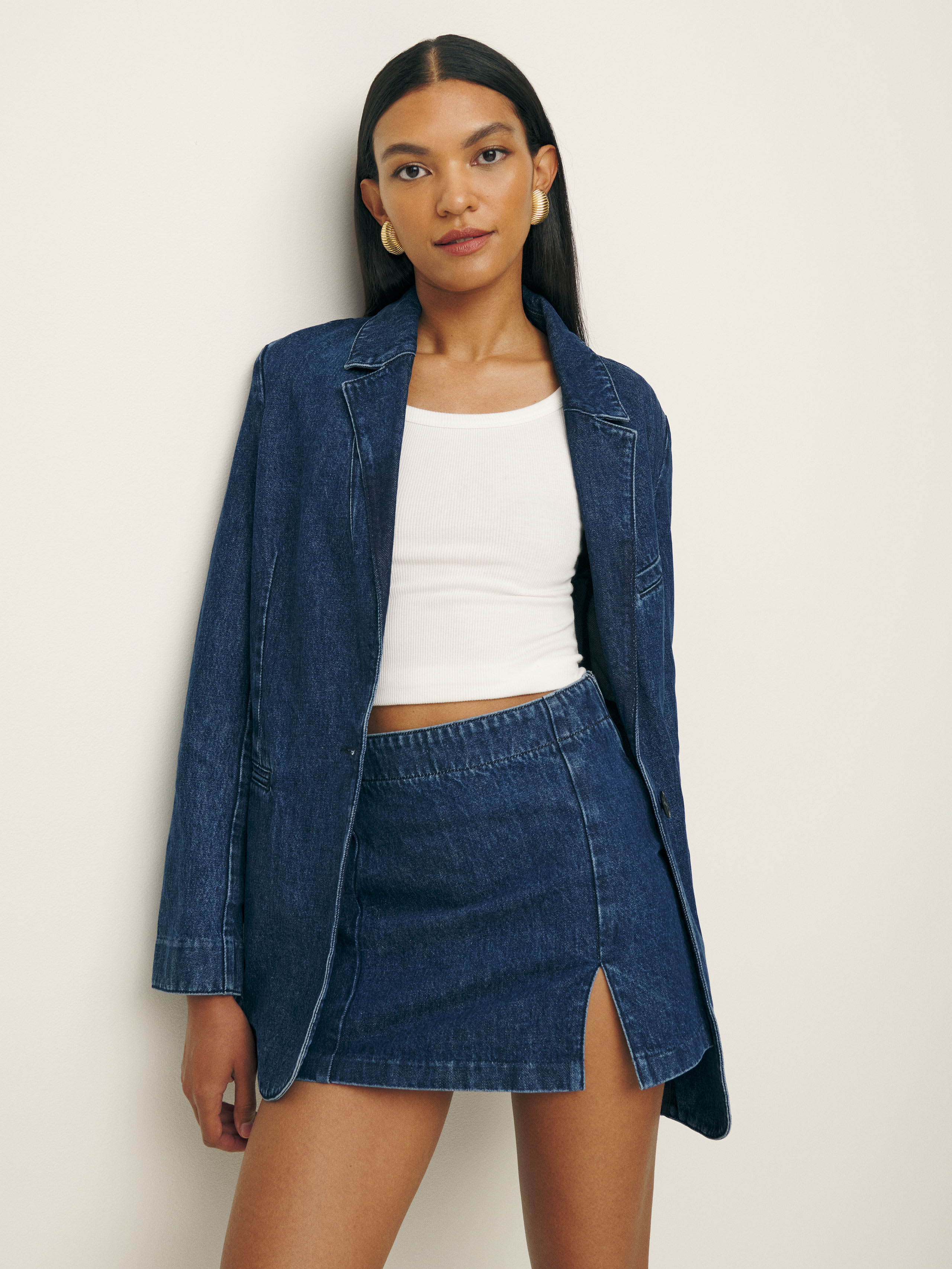 Reformation Siobhan Denim Mini Skirt In Owens