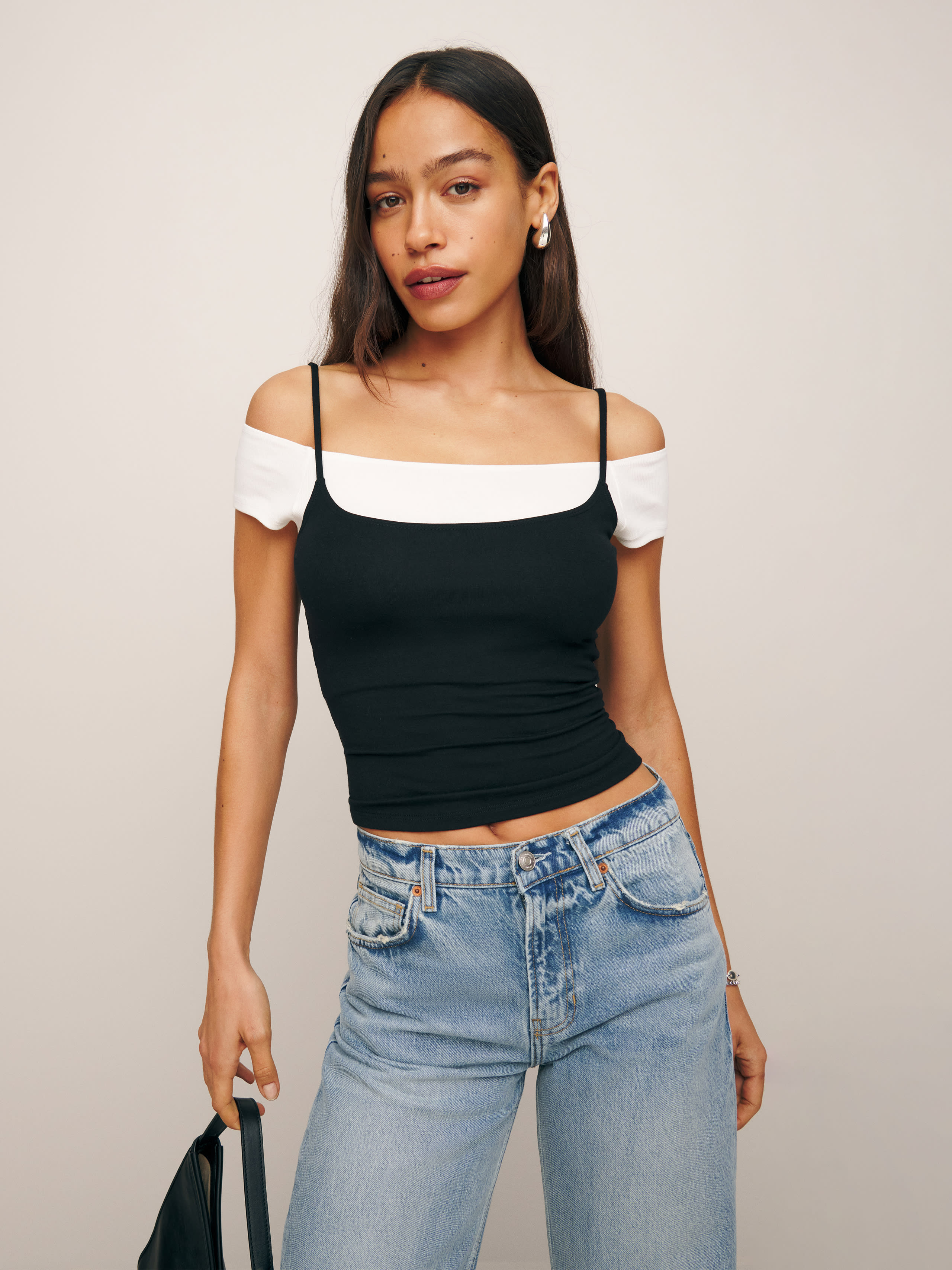 Reformation Poppie Knit Top In Black And White
