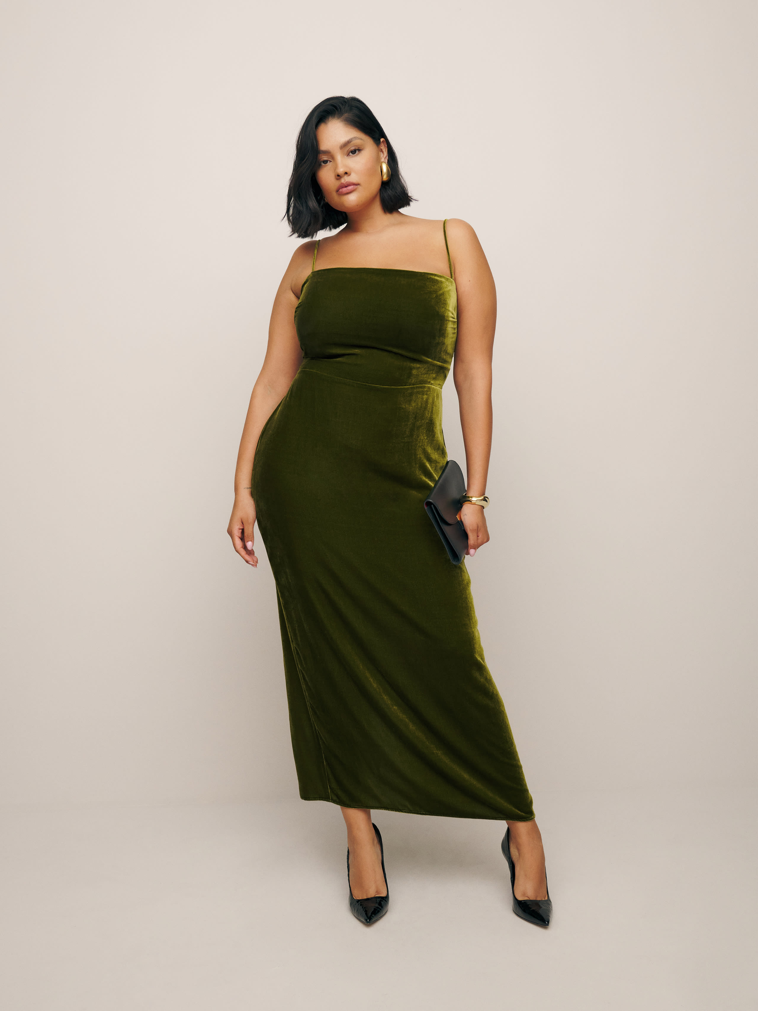 green velvet dress reformation Frankie Es In Pear ruffle skirt wedding dress