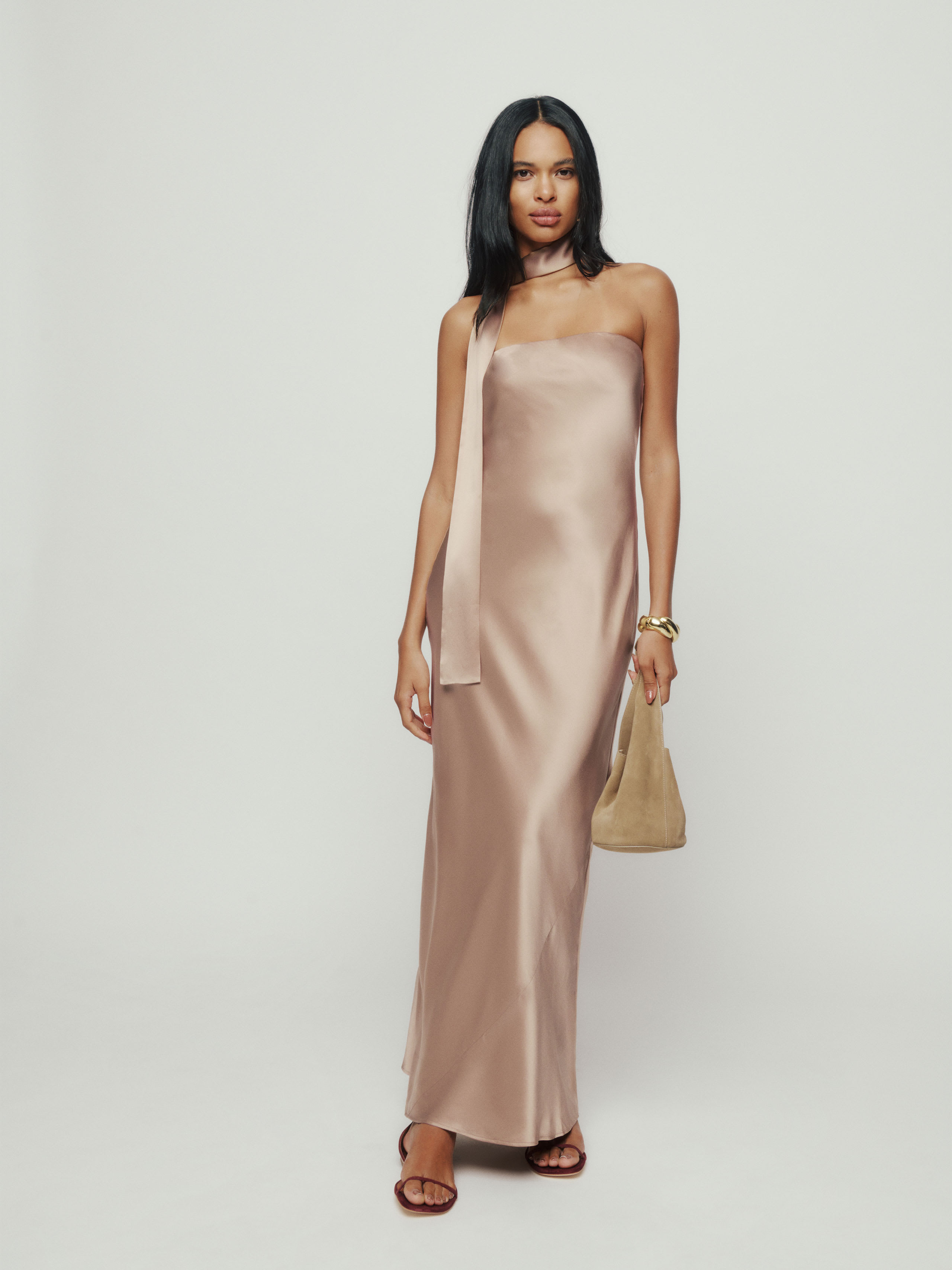 Reformation Oren Silk Dress In Macadamia