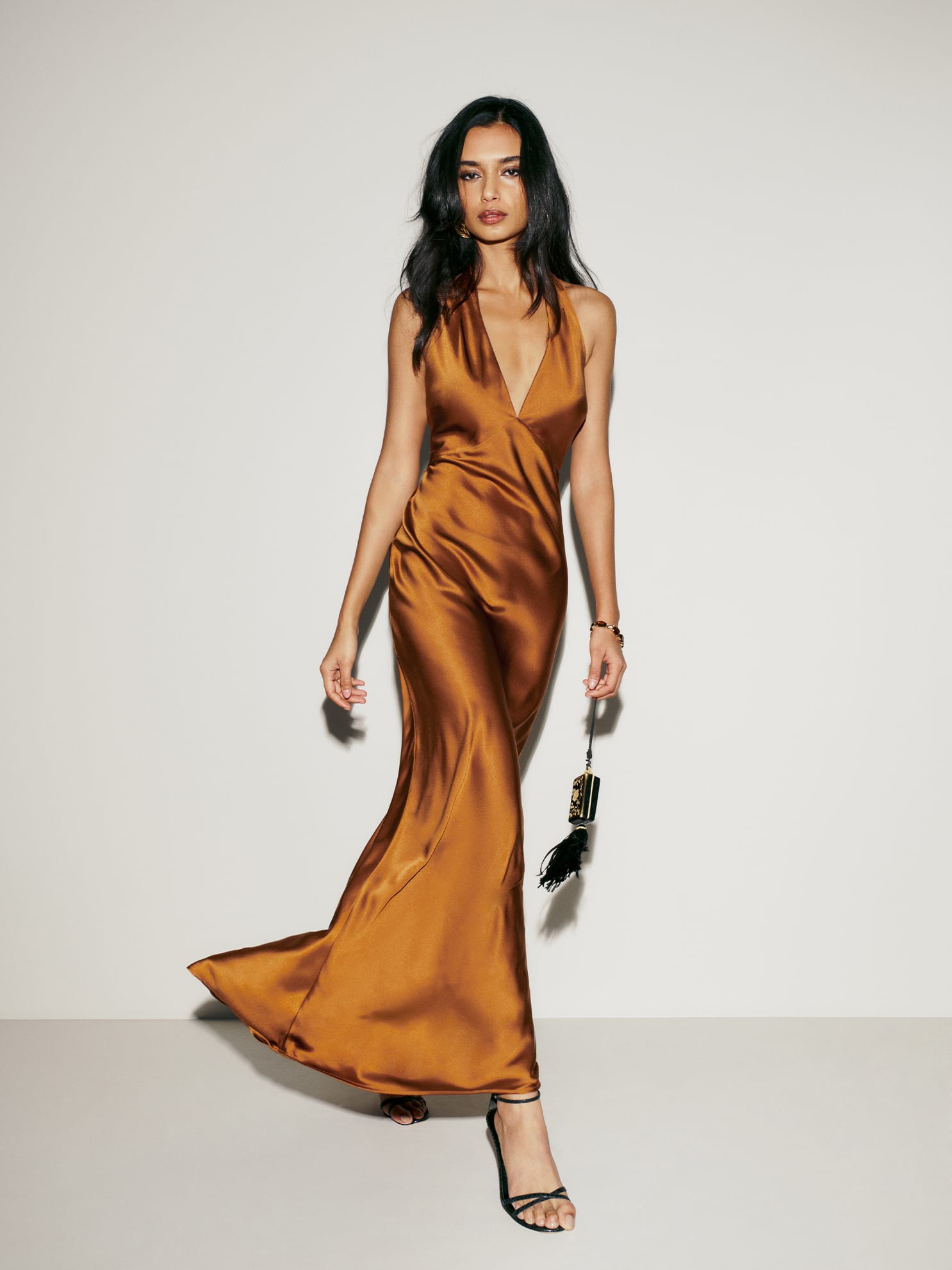Reformation Daniela Silk Dress In Copper