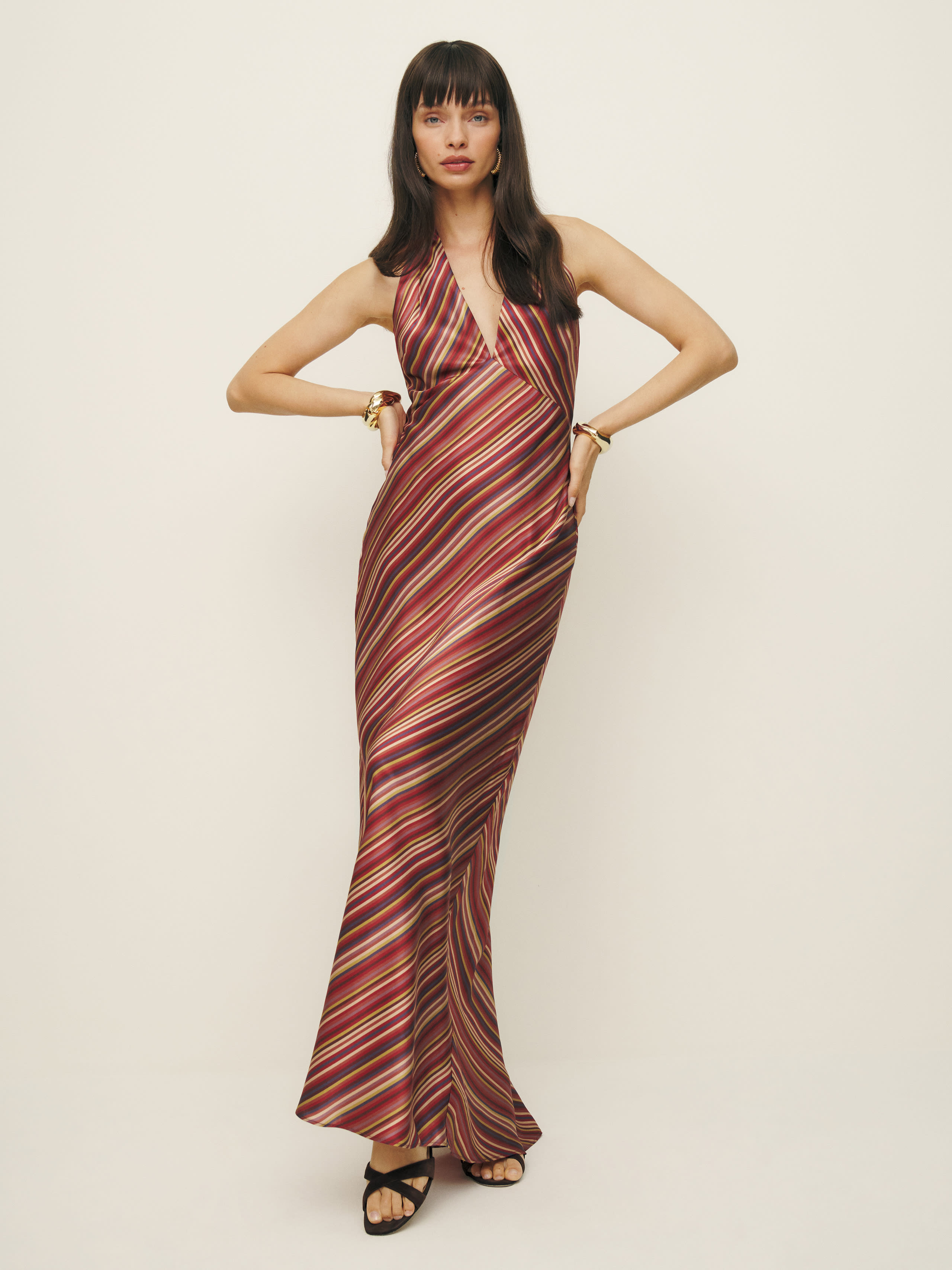 Reformation Daniela Silk Dress In Rio Stripe