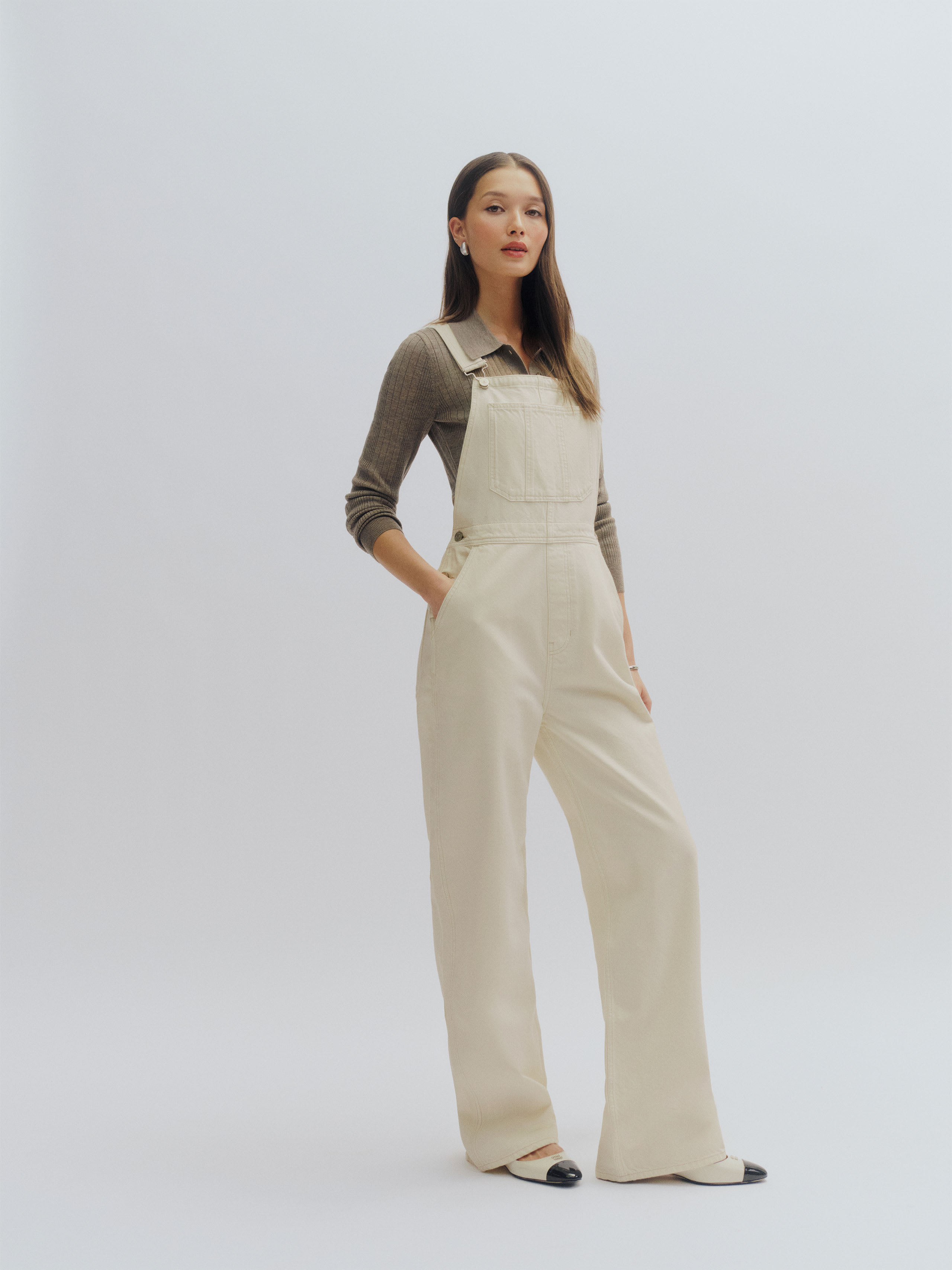 Reformation River Relaxed Denim Overalls In Fior Di Latte