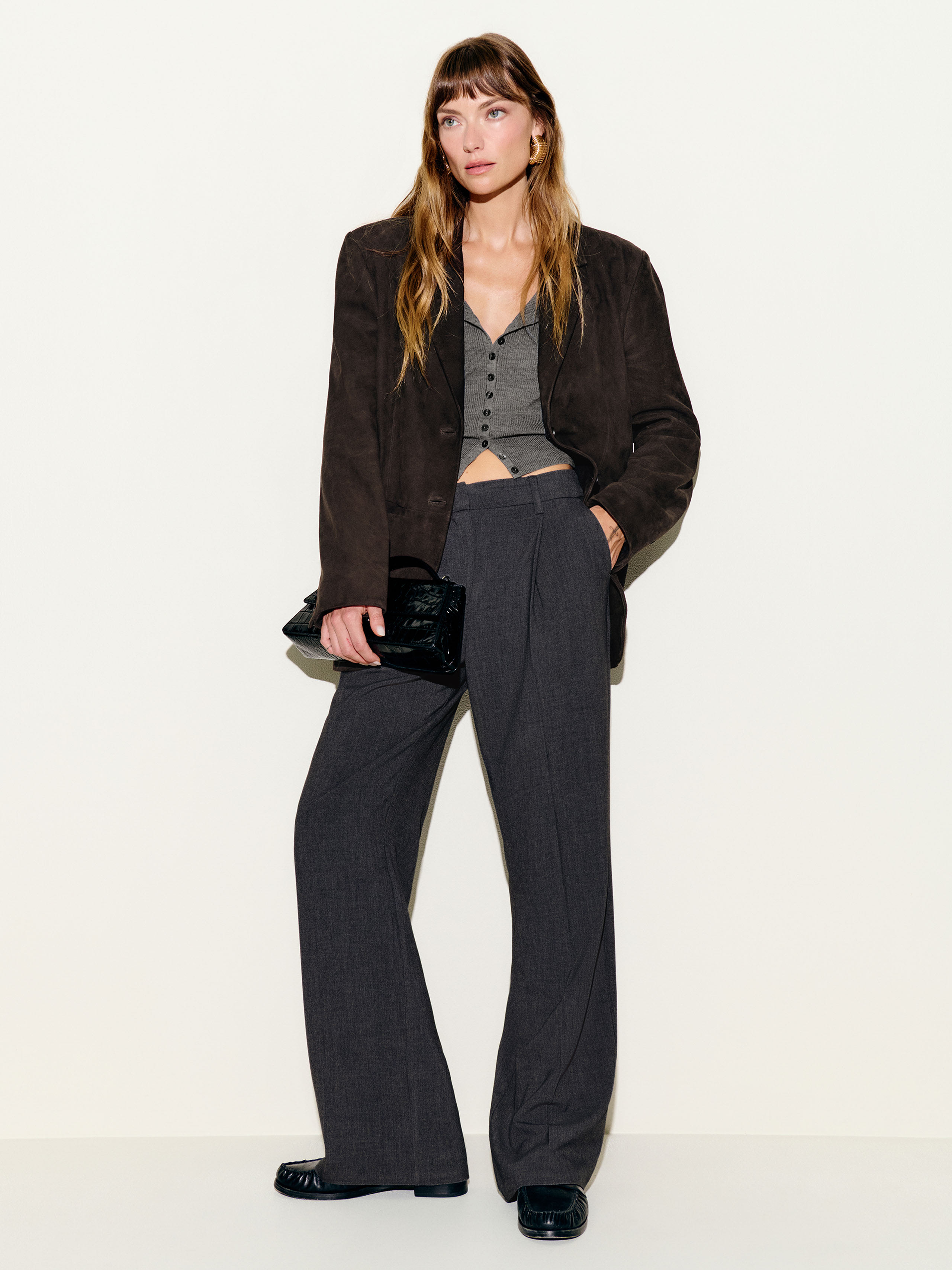 Reformation Alex Mid Rise Pant In Dark Charcoal