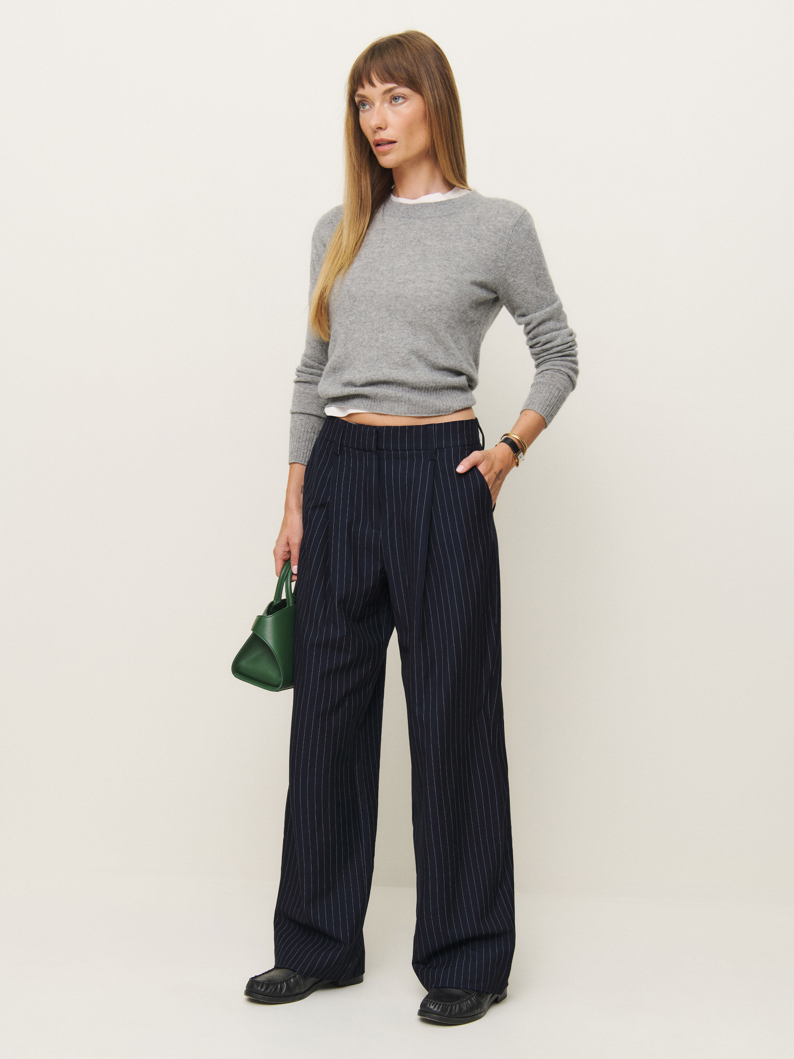 Reformation Alex Mid Rise Pant In Midnight Stripe