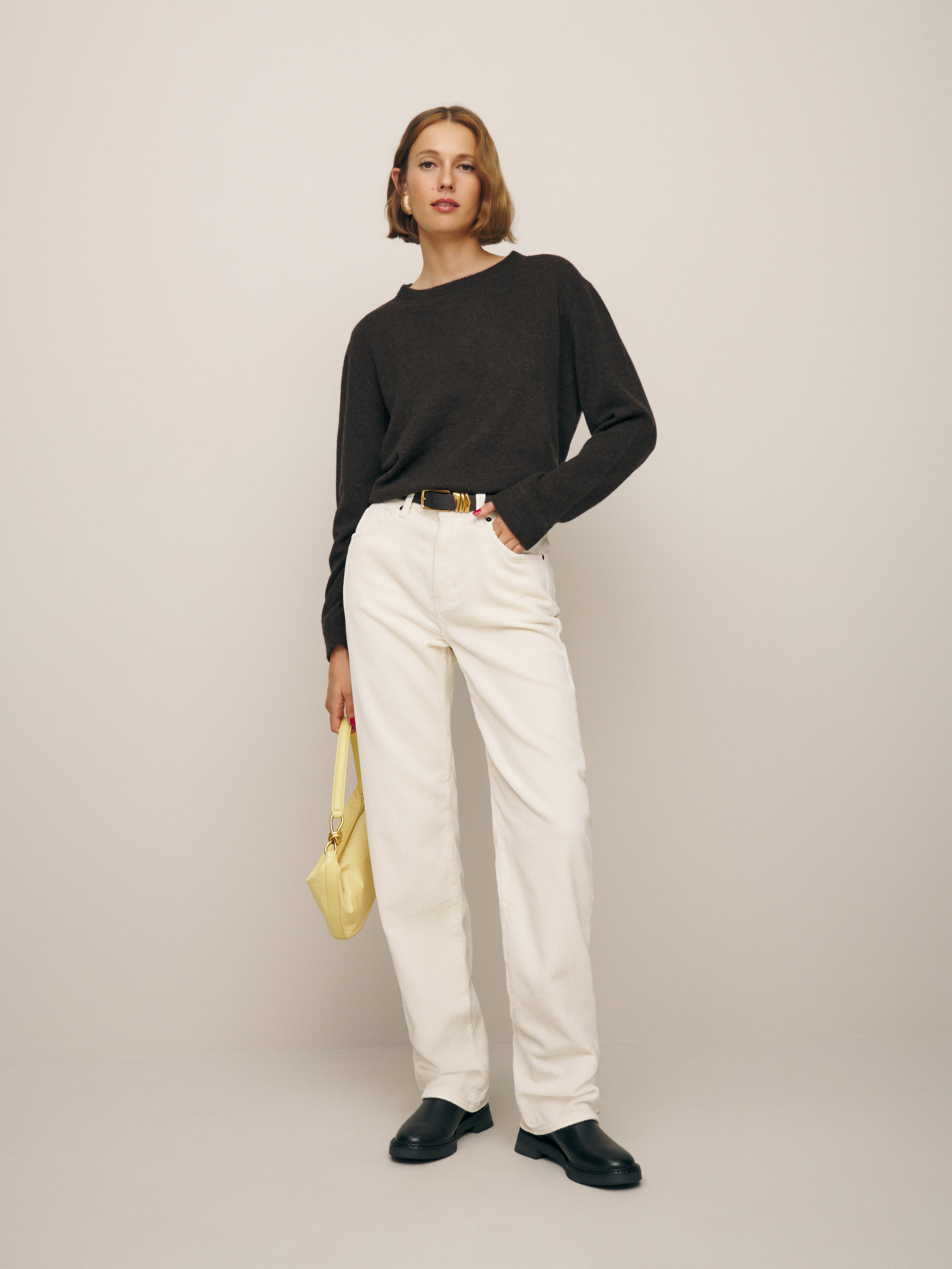 Reformation Val 90s Mid Rise Straight Corduroy Pant In Fior Di Latte