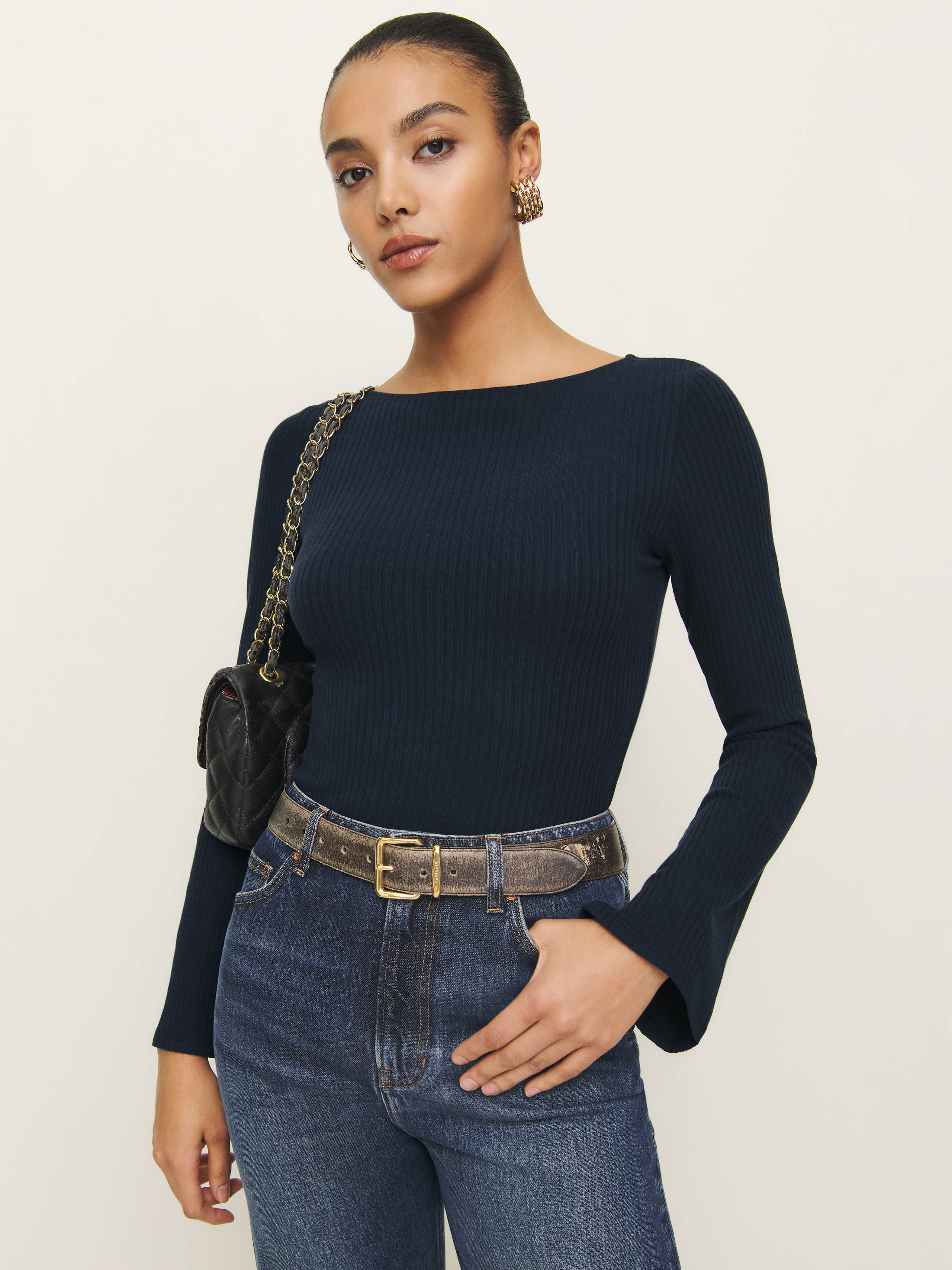 Reformation Miller Knit Top In Midnight