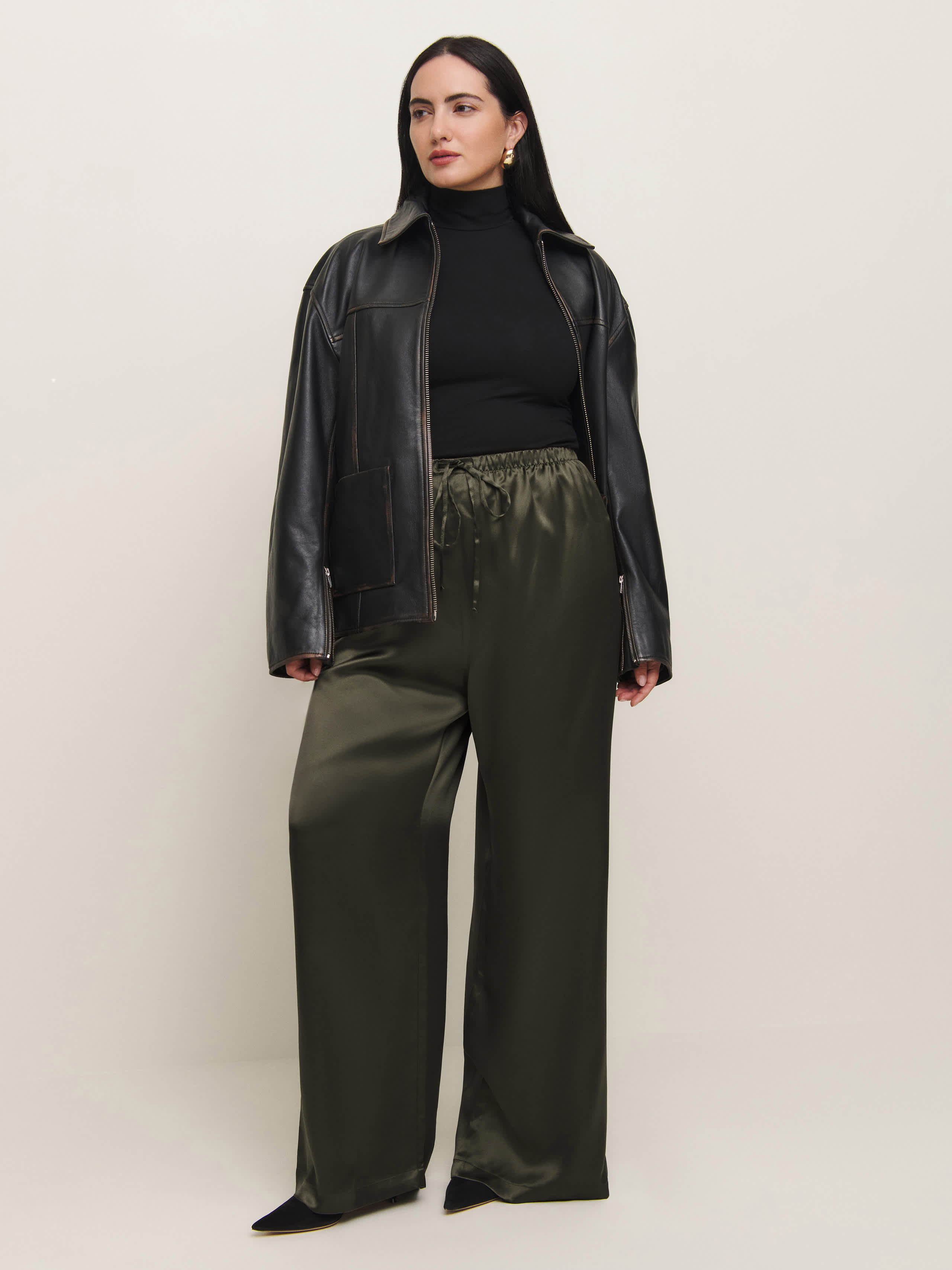 Shop Reformation Olina Silk Pant Es In Pine Tree
