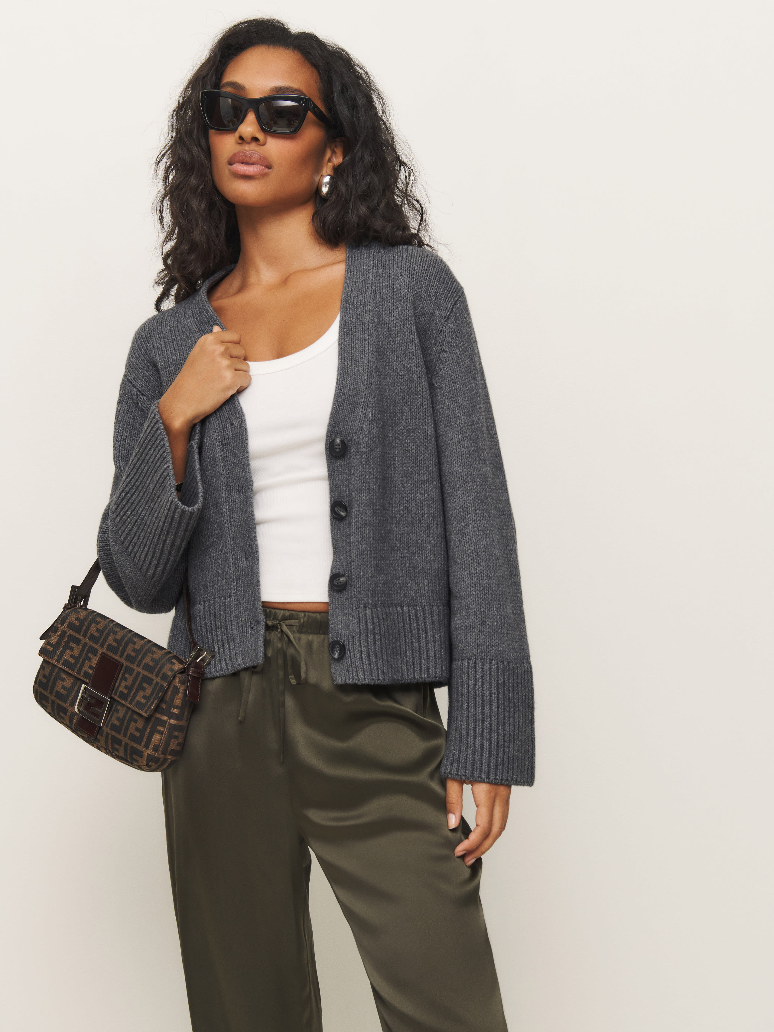 Shop Reformation Nala Cotton Cashmere Cardigan In Thunder