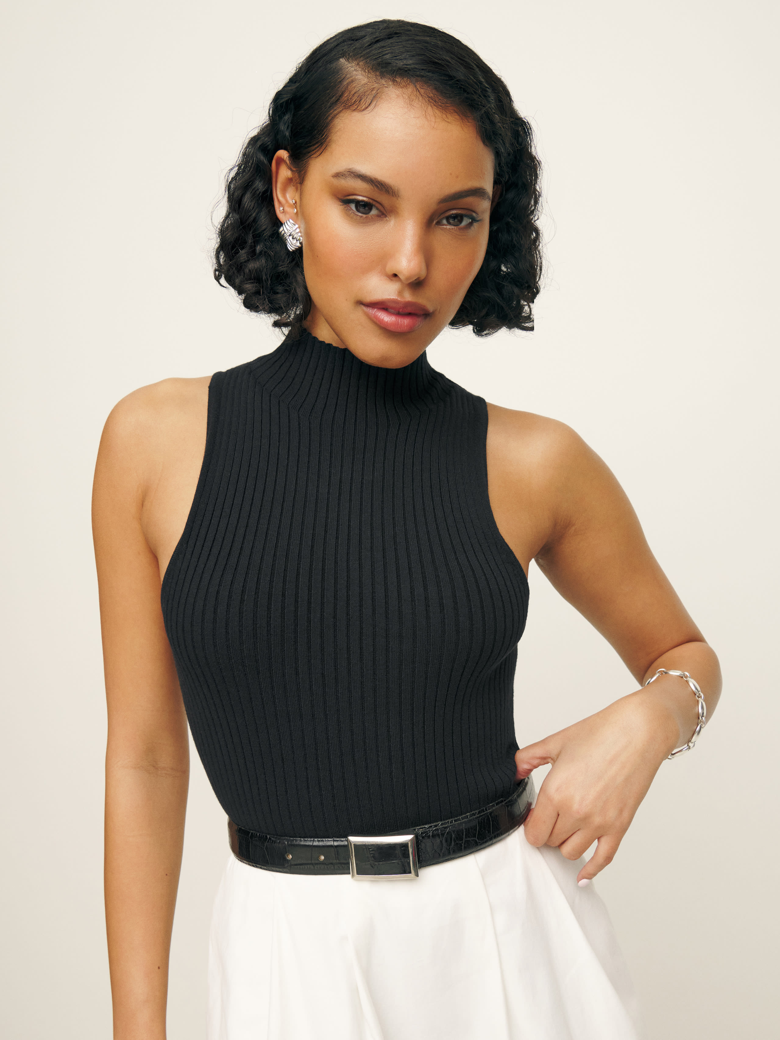 Shop Reformation Tallulah Ribbed Sweater Tank In Black