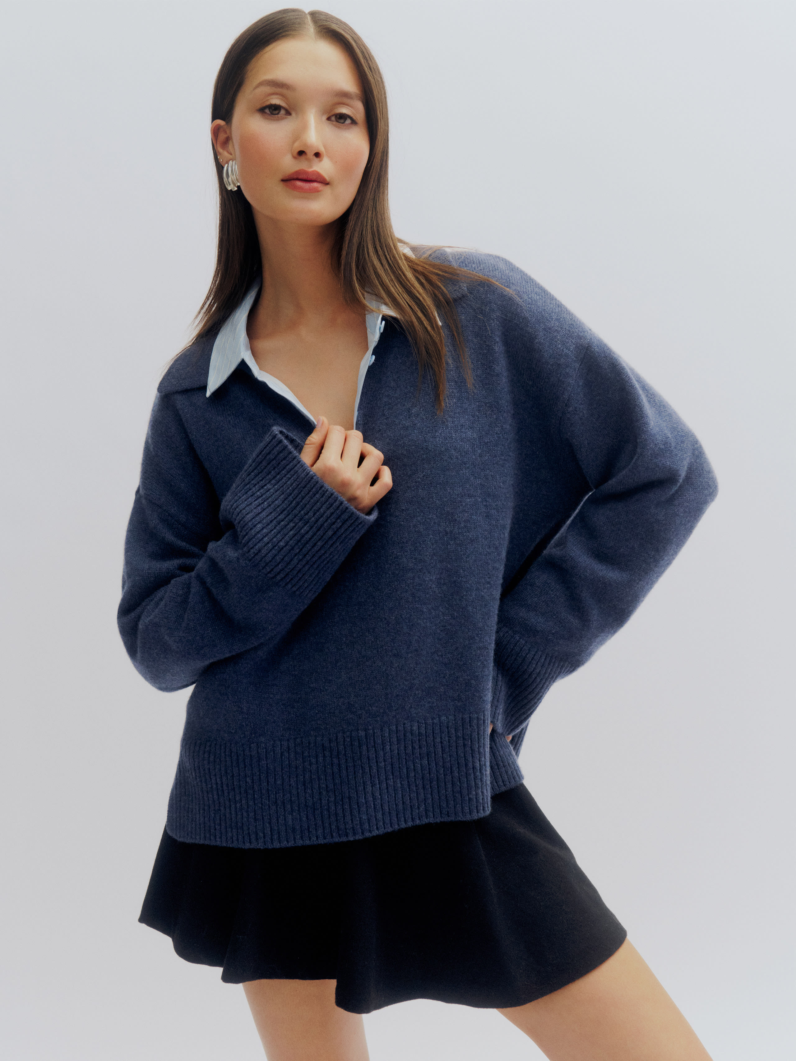 Reformation Sawyer Oversized Cashmere Polo In Danube