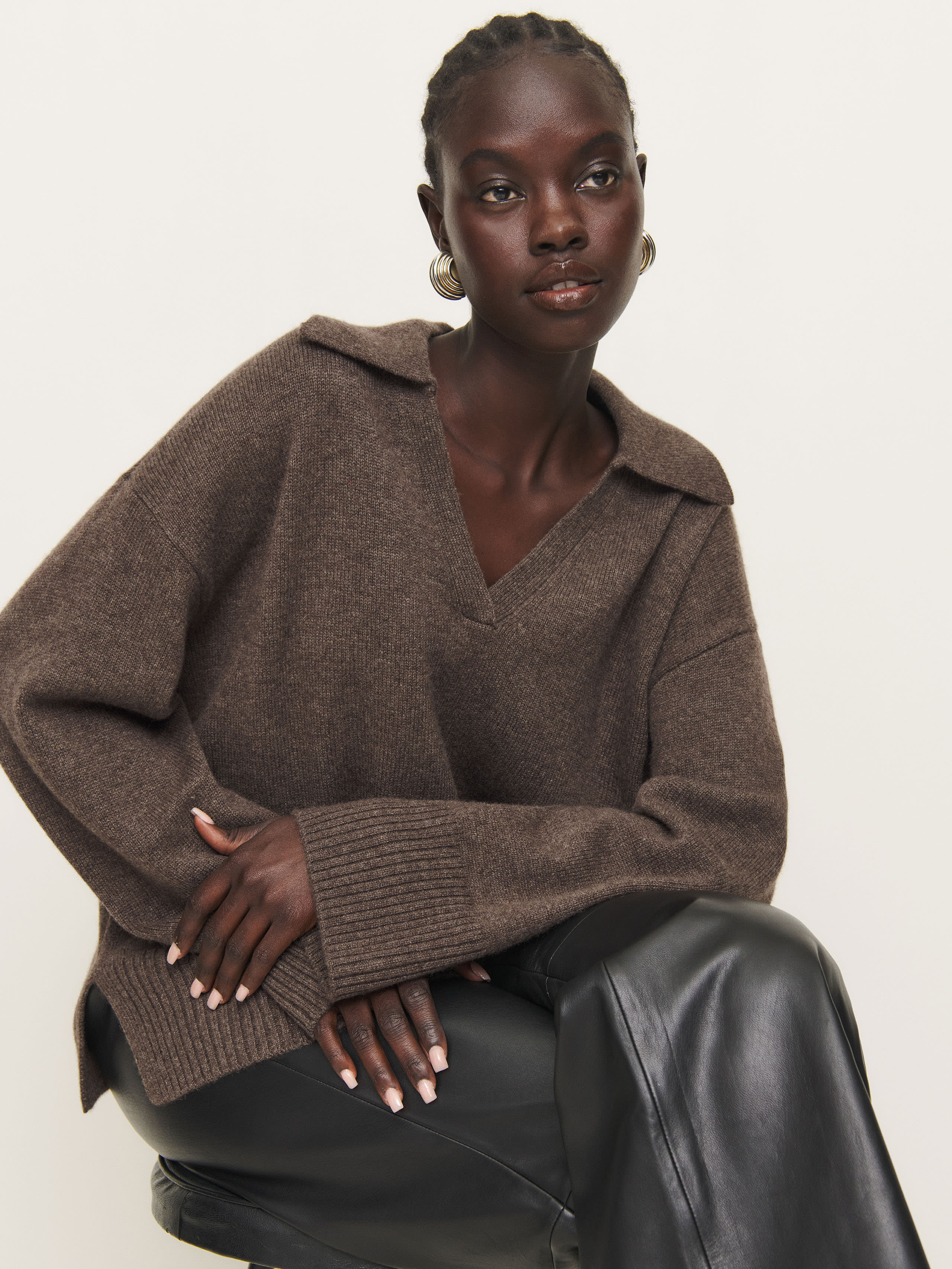 Reformation Sawyer Oversized Cashmere Polo In Hedgerow