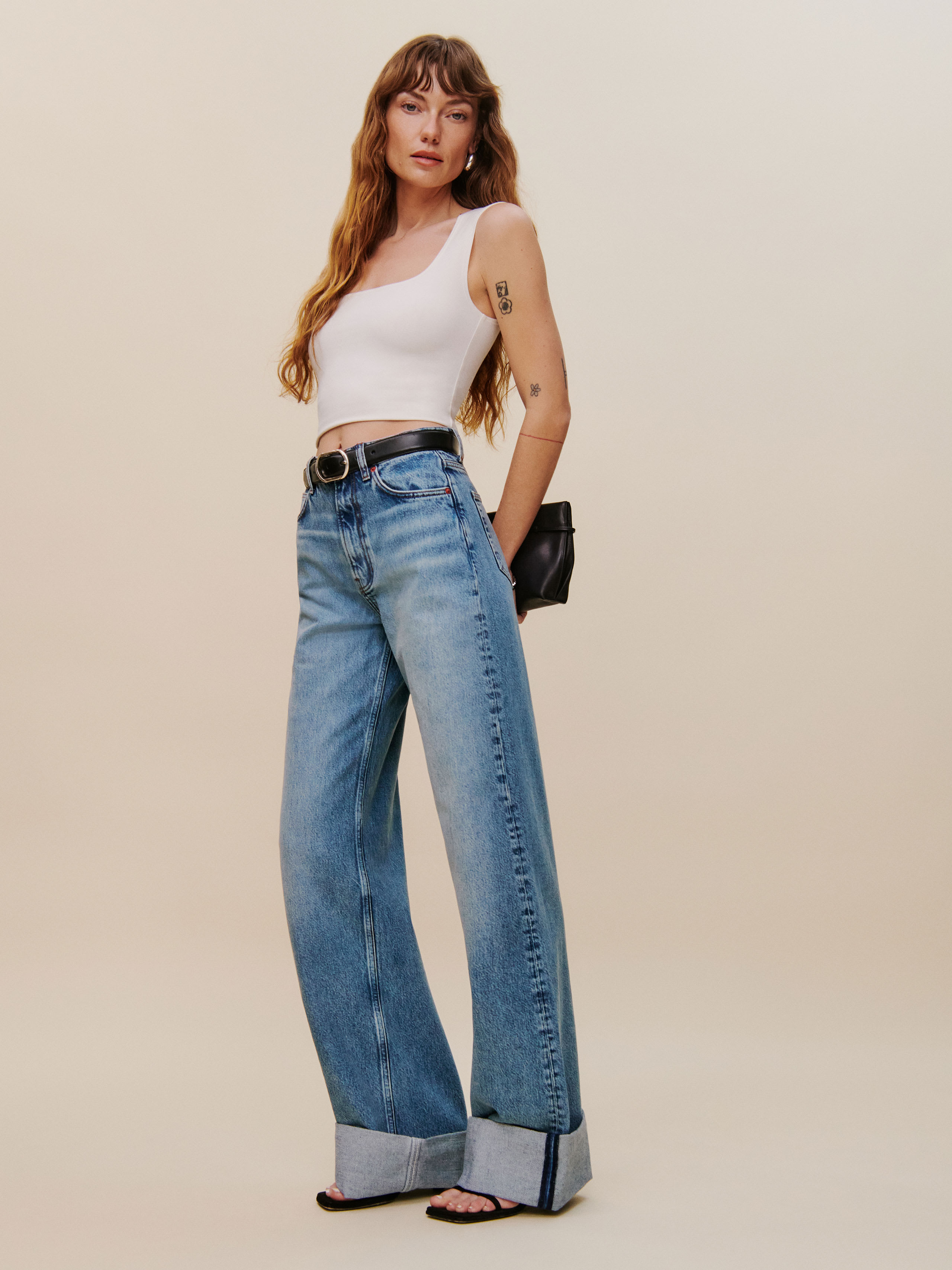 Shop Reformation Cary Cuffed High Rise Slouchy Wide Leg Jeans In Denver
