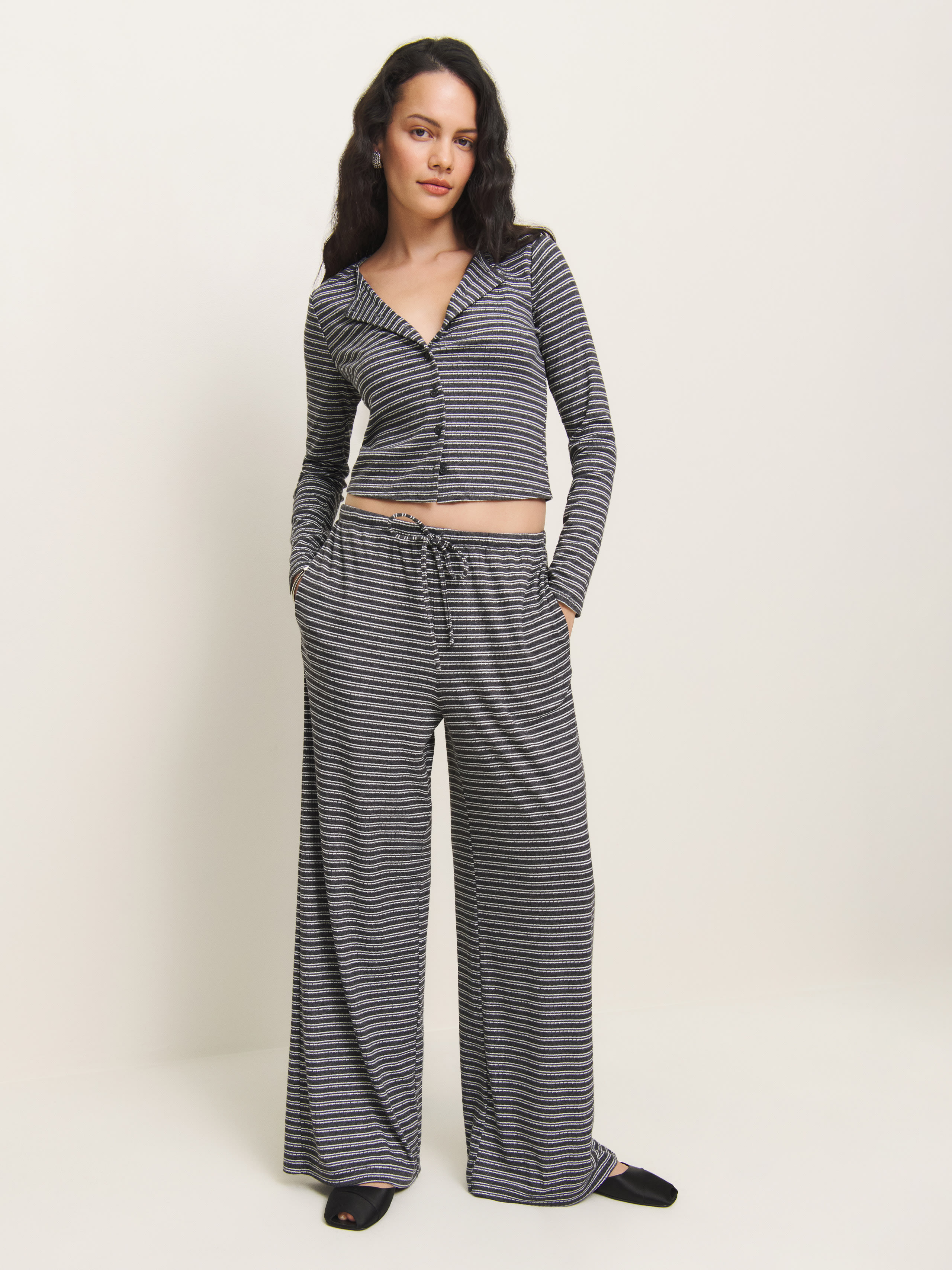Reformation Olina Knit Pant In Grey Stripe