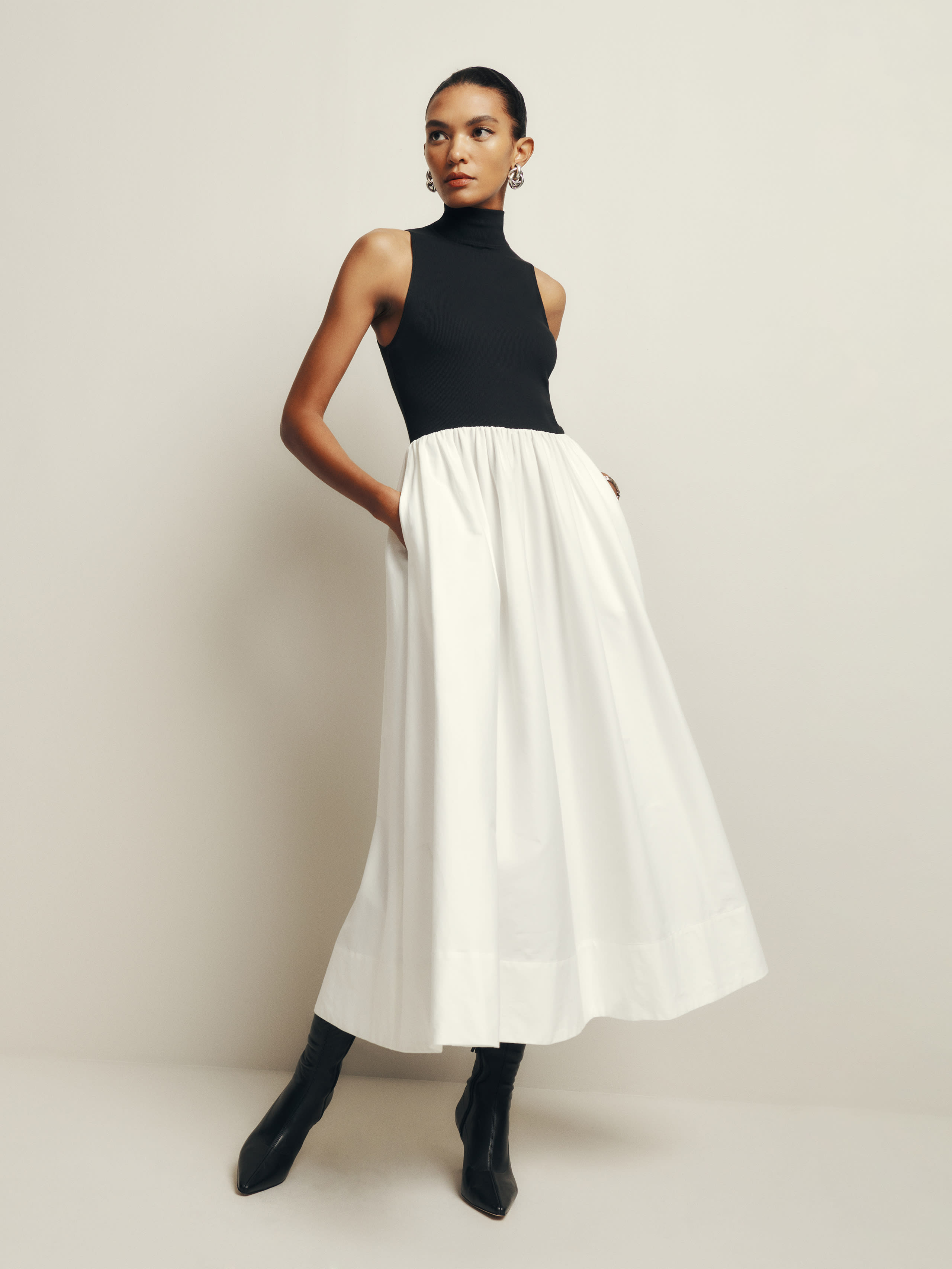 Reformation Petites Sai Dress In Black And White