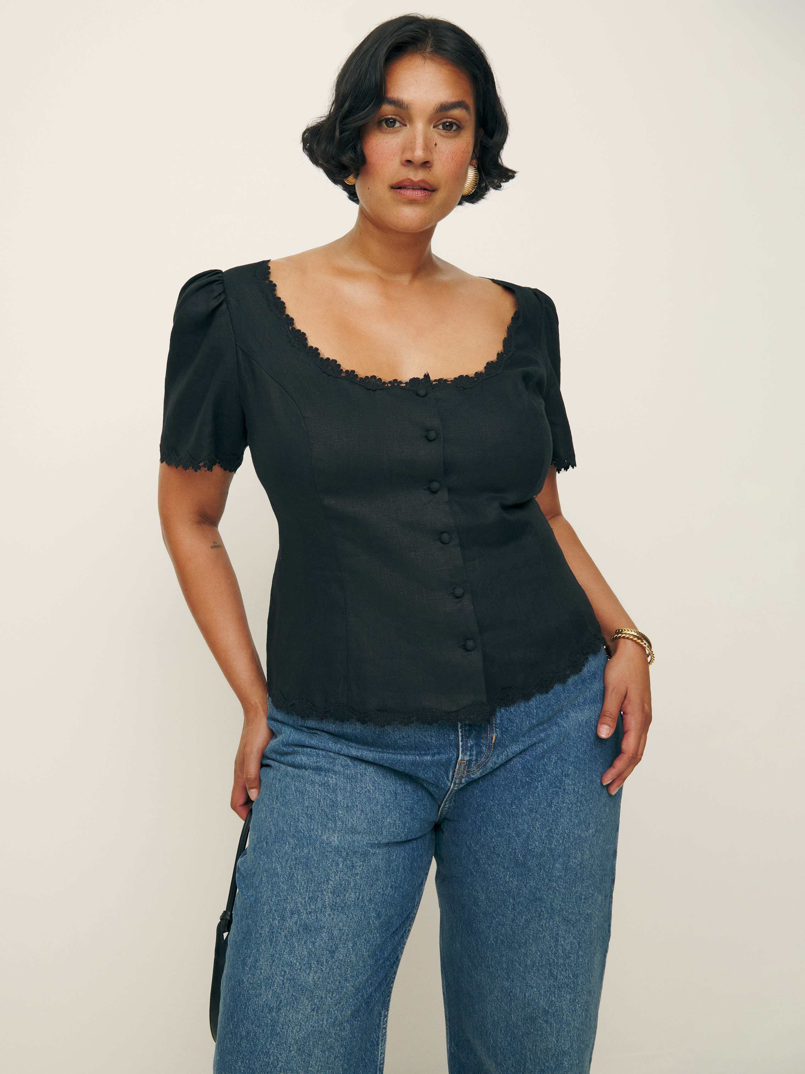 Shop Reformation Anabella Linen Top Es In Black