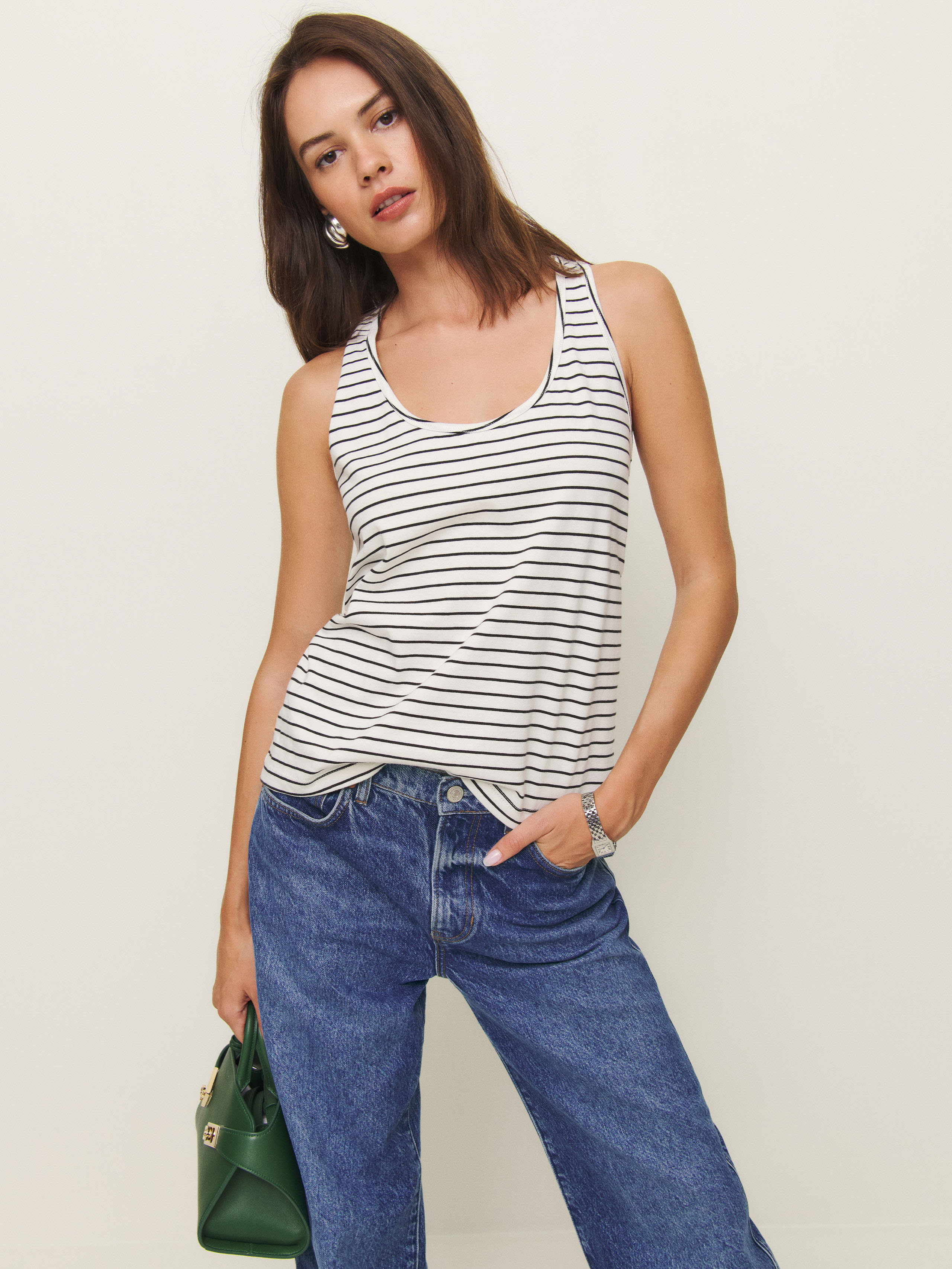 Reformation Avery Tank In Black And White Stripe