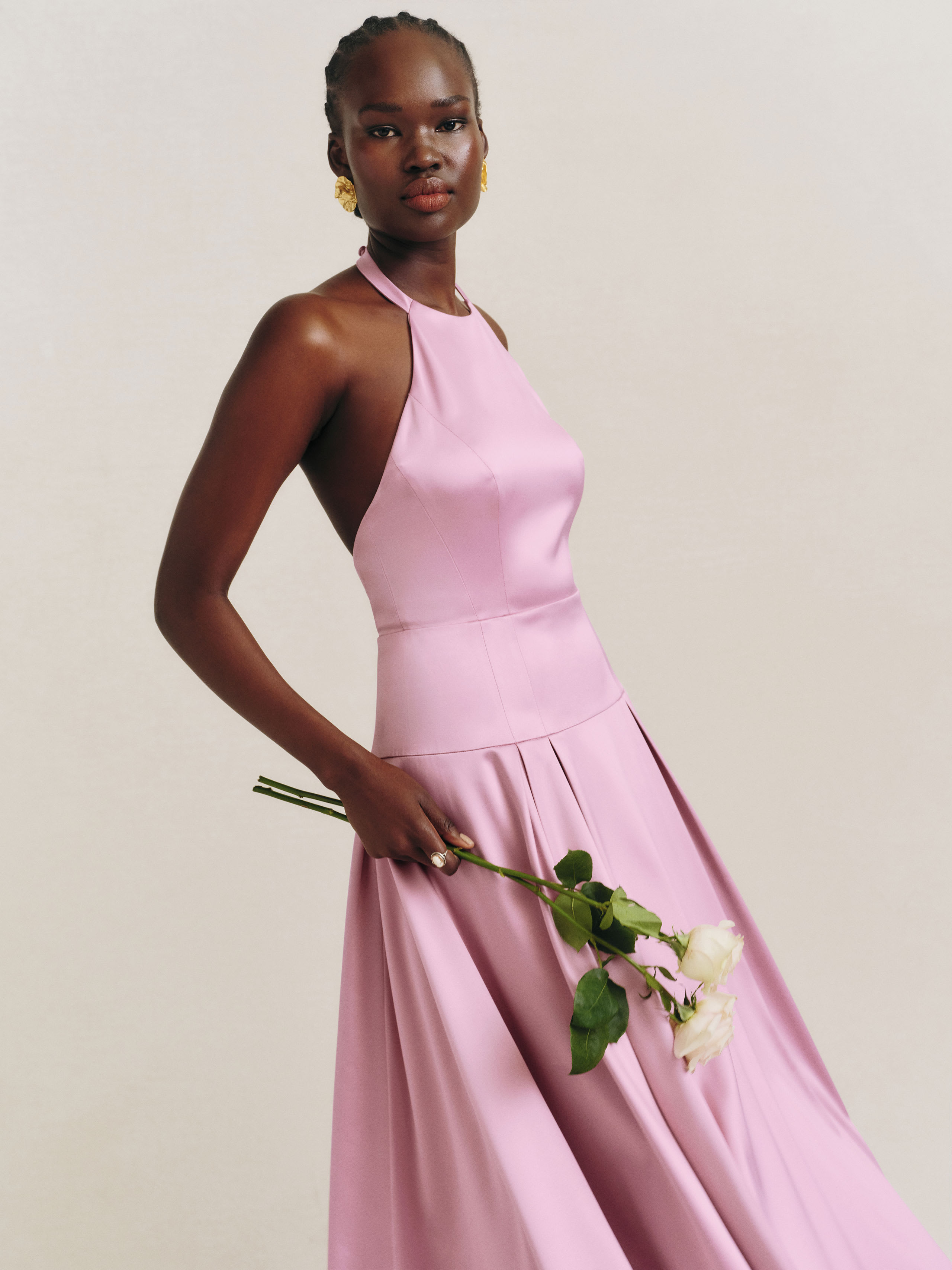 Reformation Lilyann Satin Dress In Praline | ModeSens