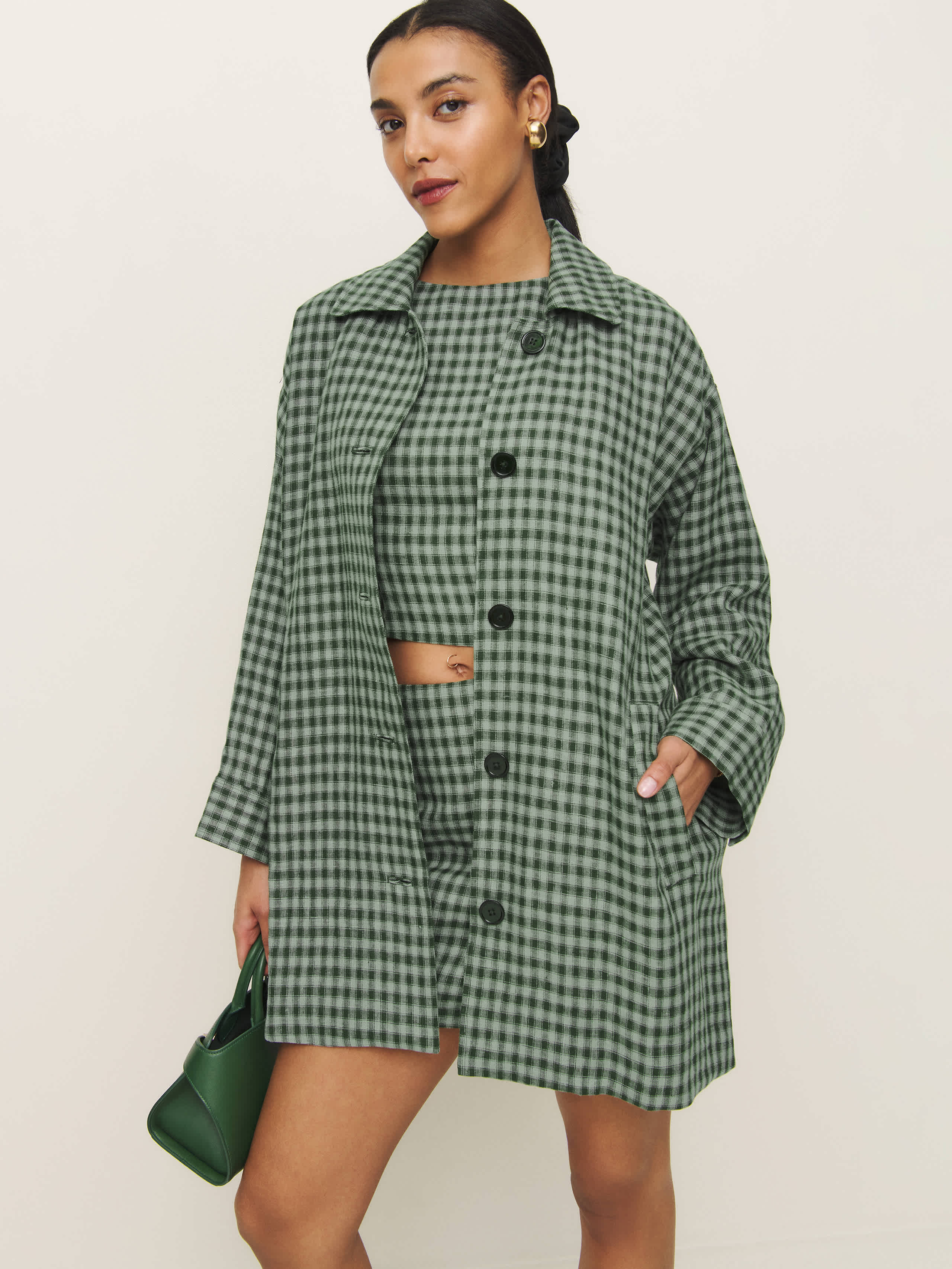 Reformation Irene Linen Jacket In Cactus Check