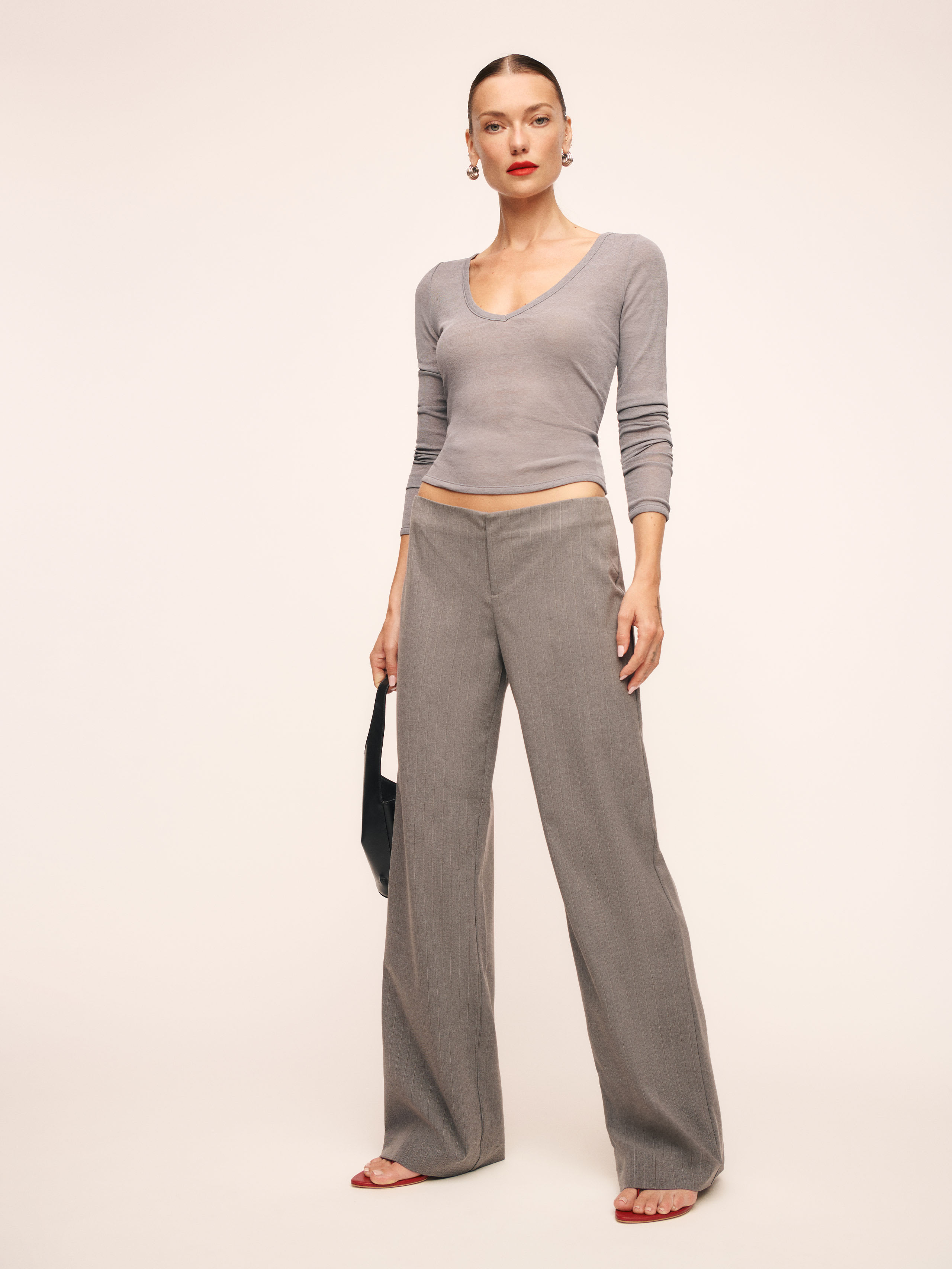 Reformation Vida Low Rise Pant In Charcoal Stripe