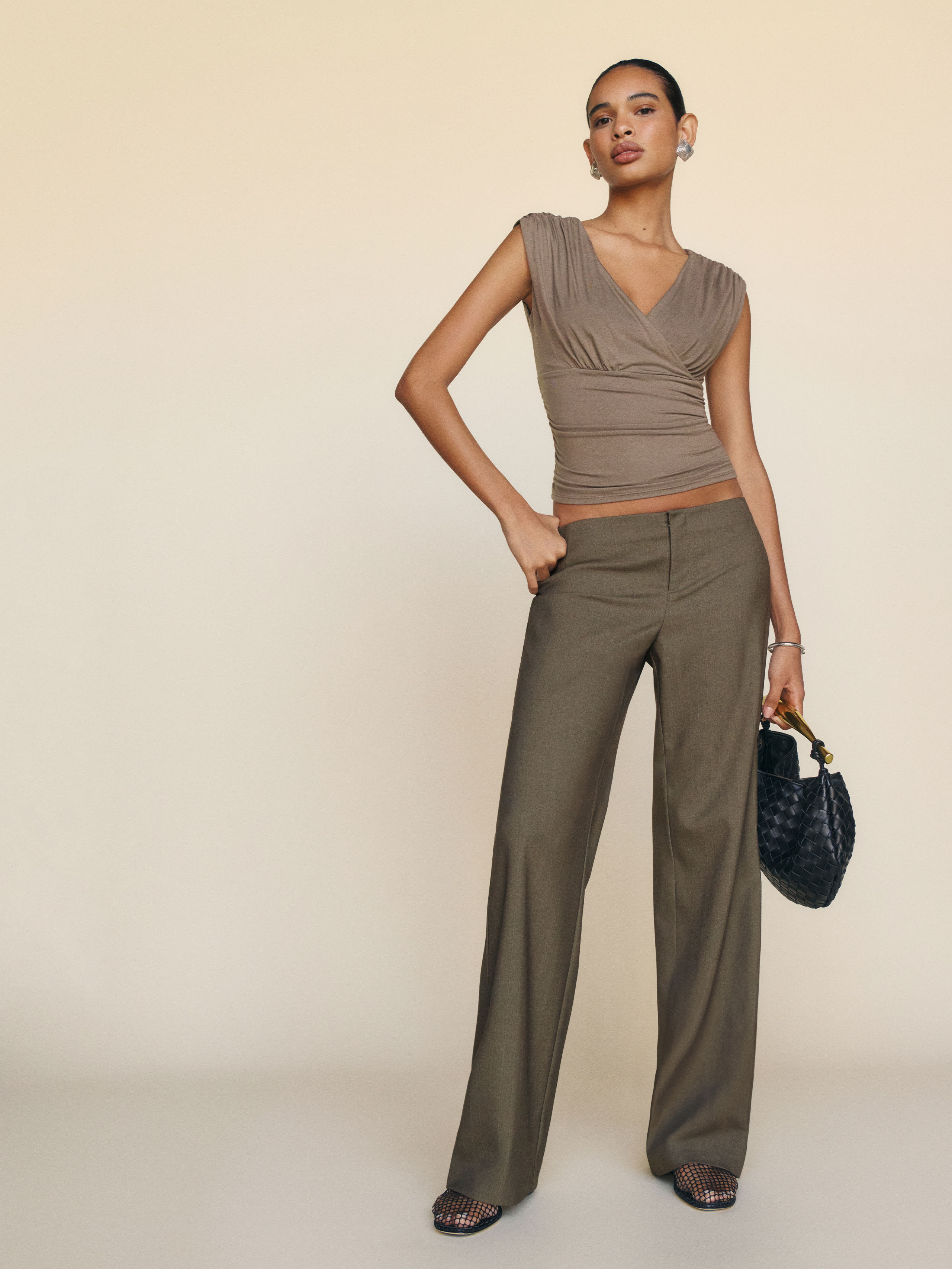 Reformation Petites Vida Low Rise Pant In Olive Stripe