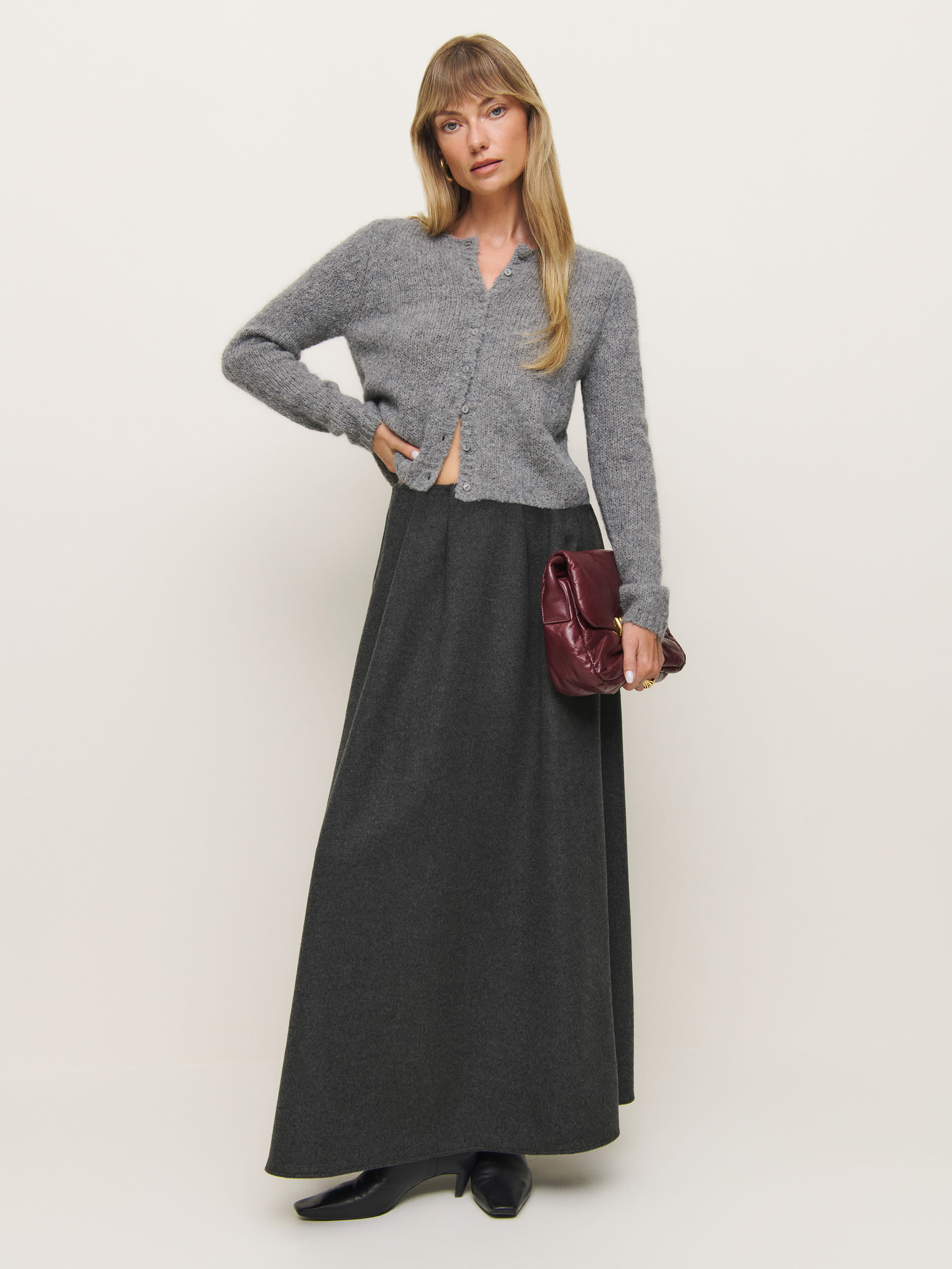Reformation Petites Lucy Skirt In Charcoal Wool