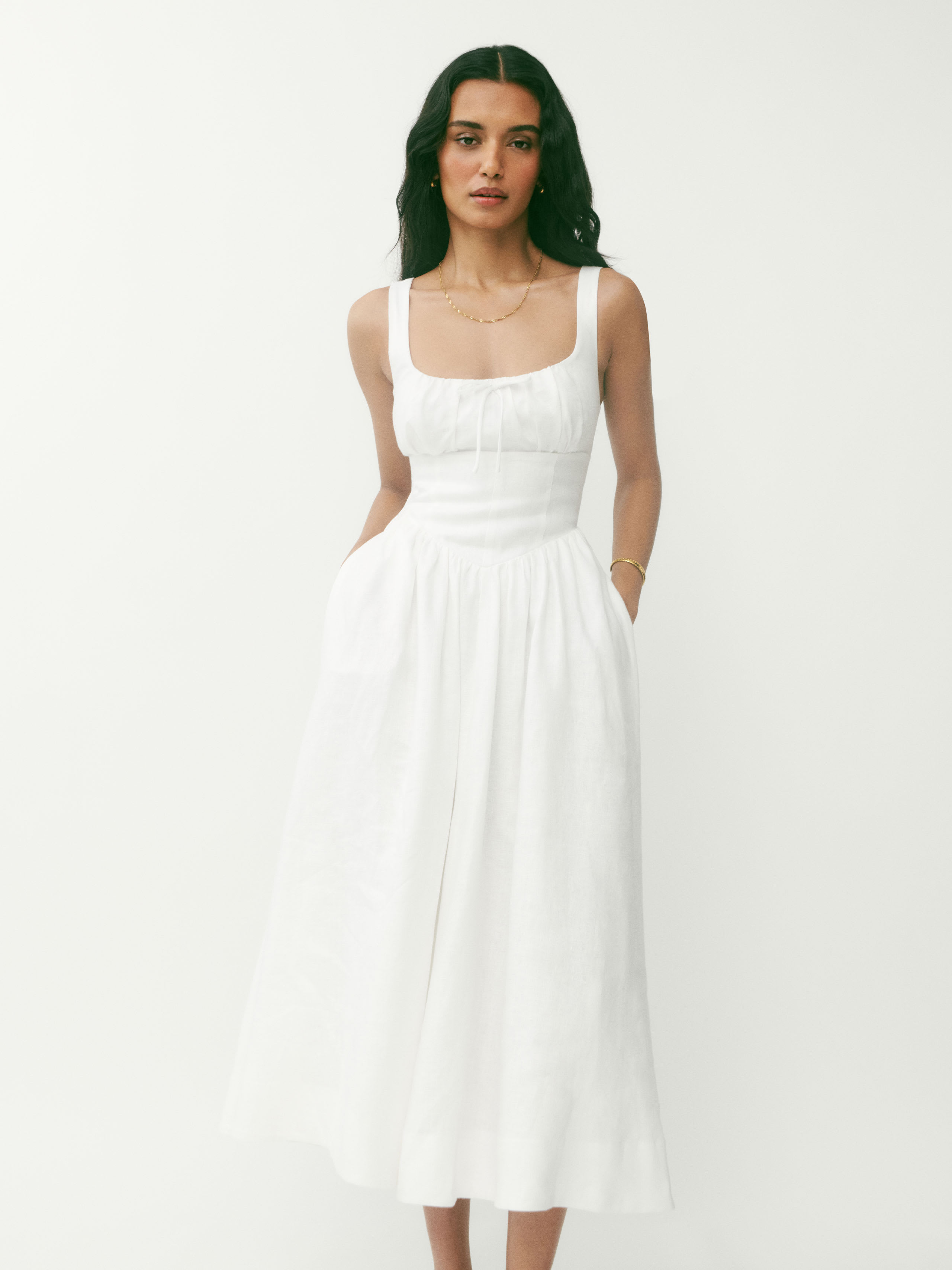 Shop Reformation Balia Linen Dress In White