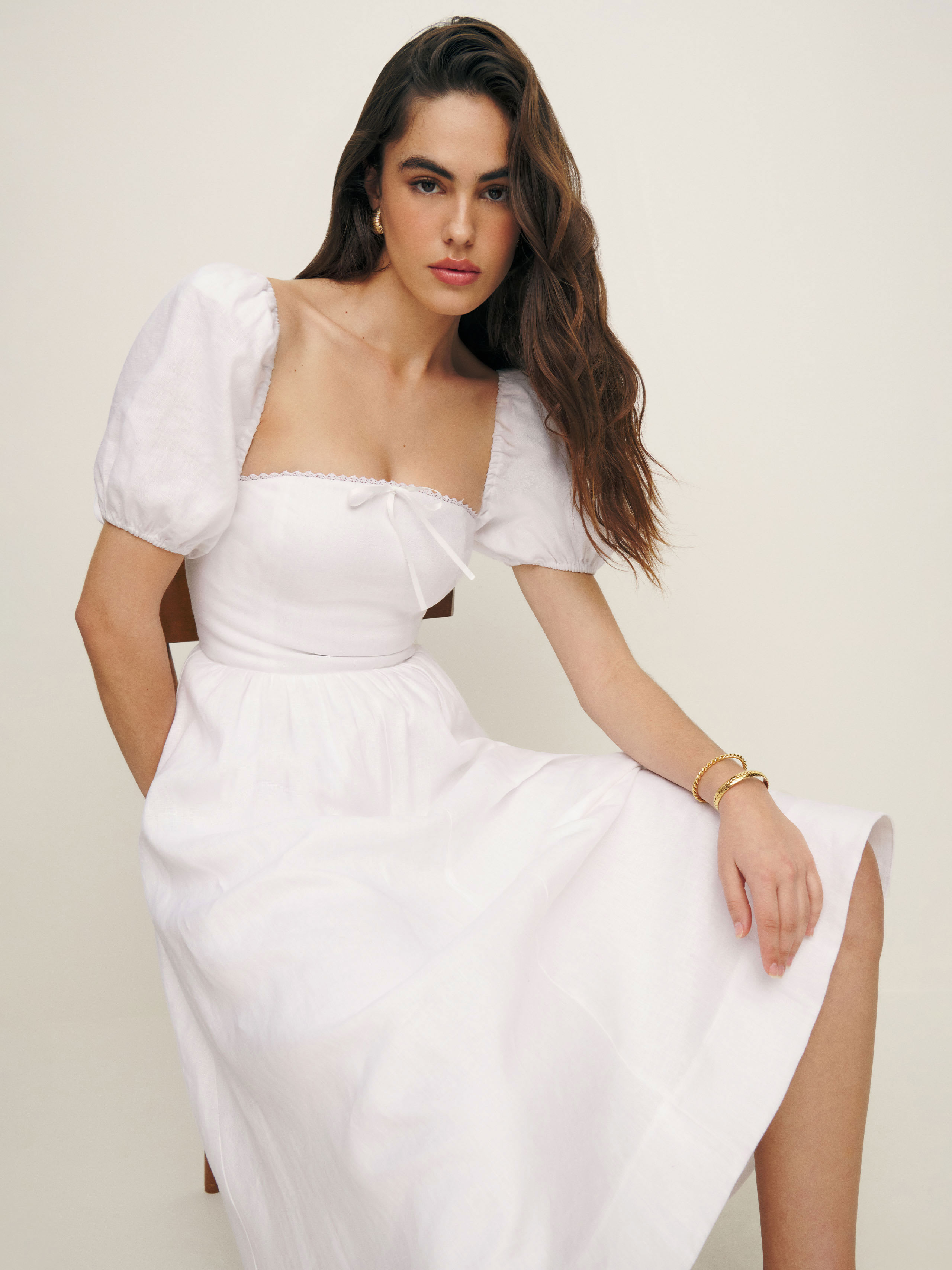 Reformation Marella Linen Dress In White