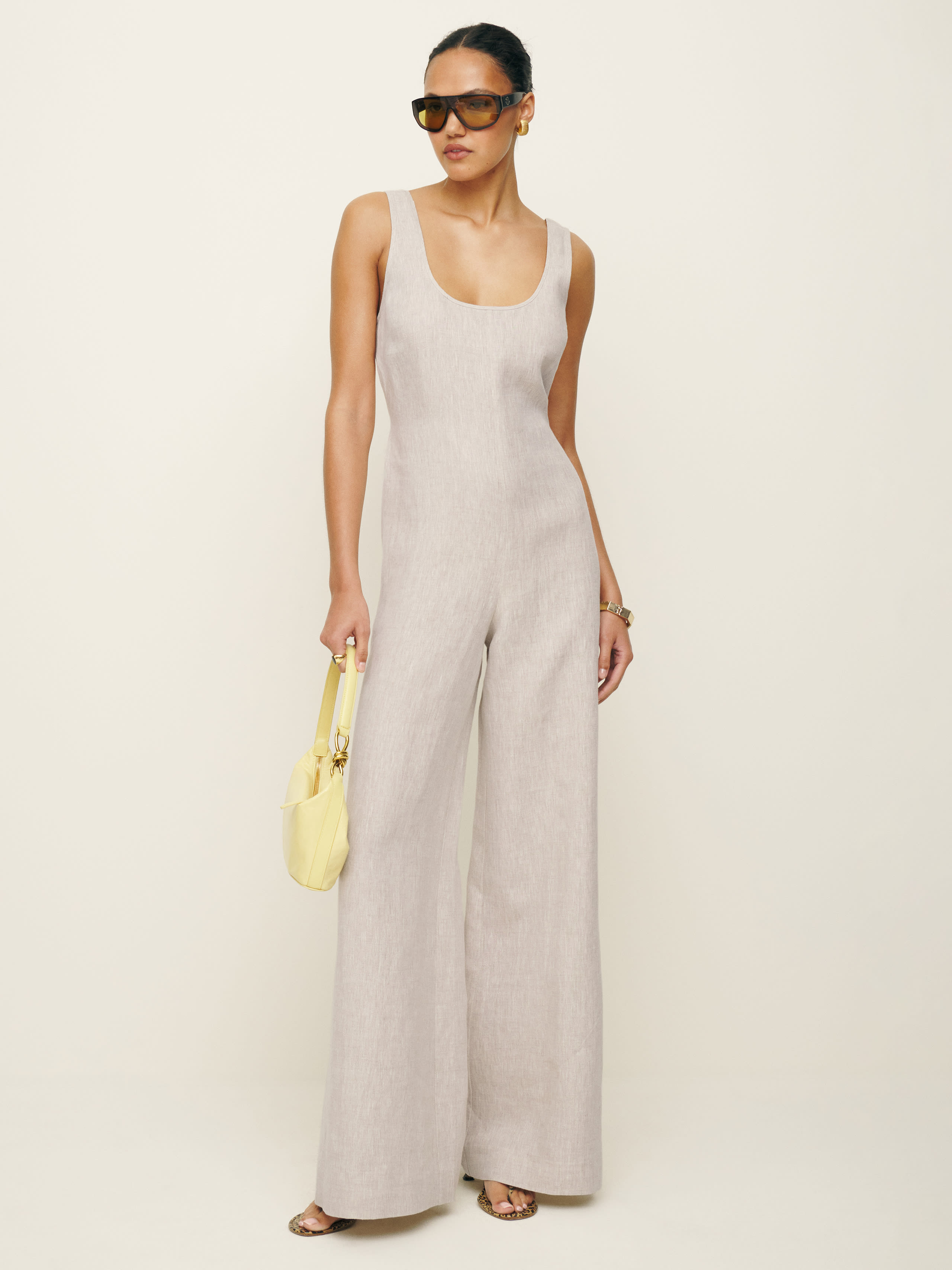 Reformation Nell Linen Jumpsuit In Oatmeal