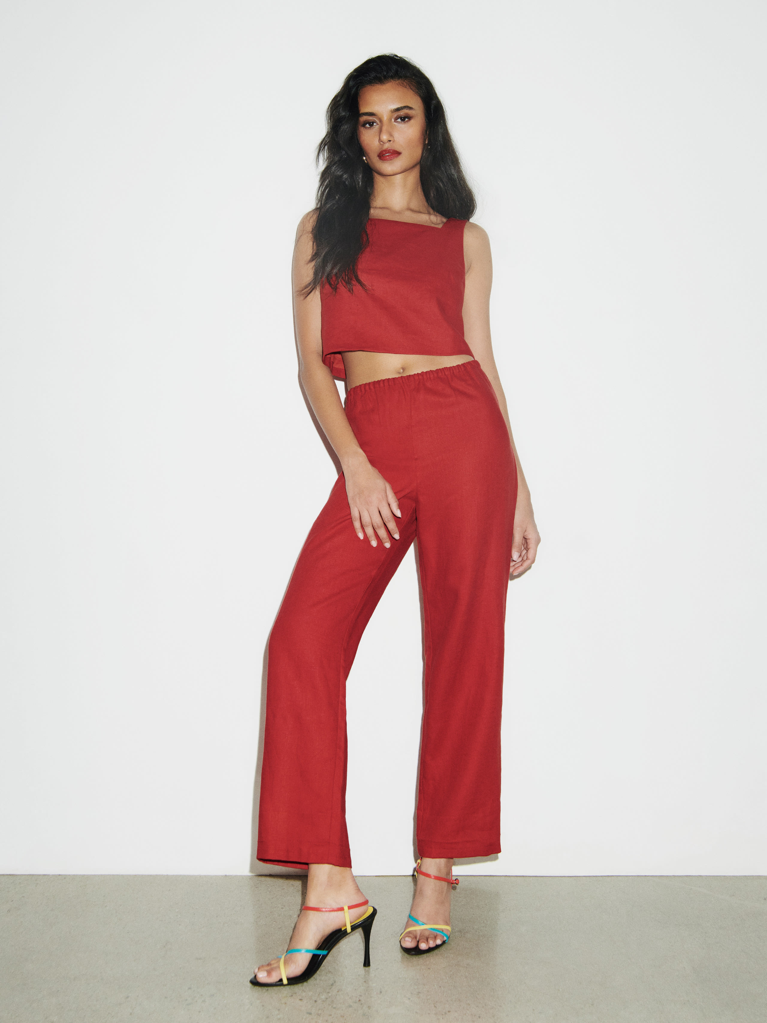 Shop Reformation Remi Cropped Linen Pant In Sundried Tomato