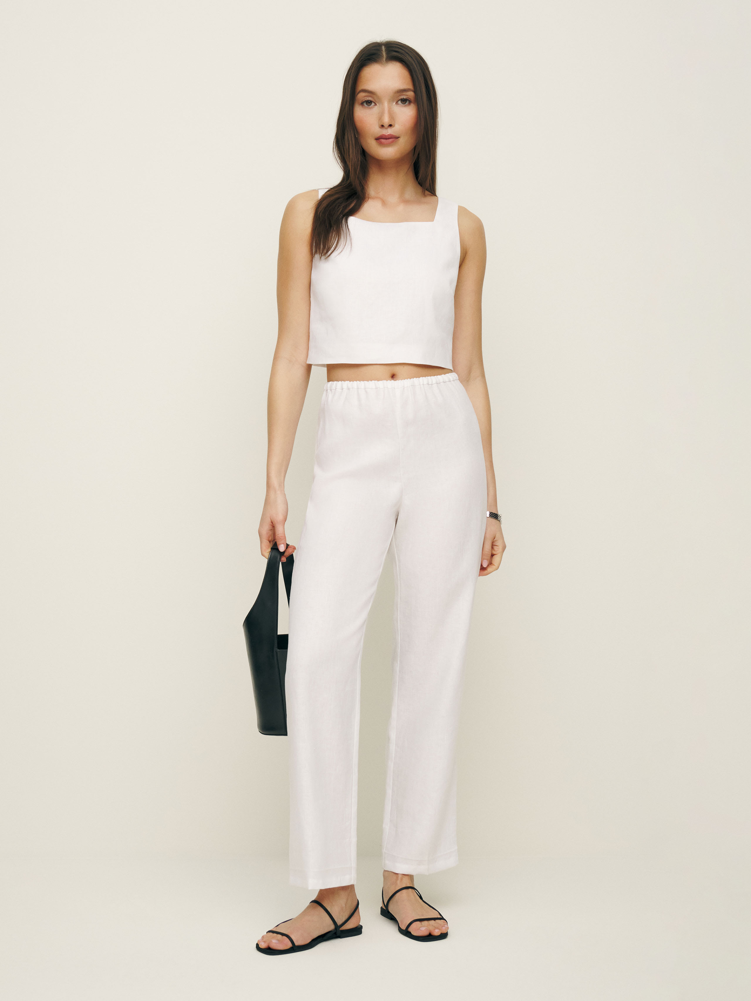 Reformation Remi Cropped Linen Pant In White