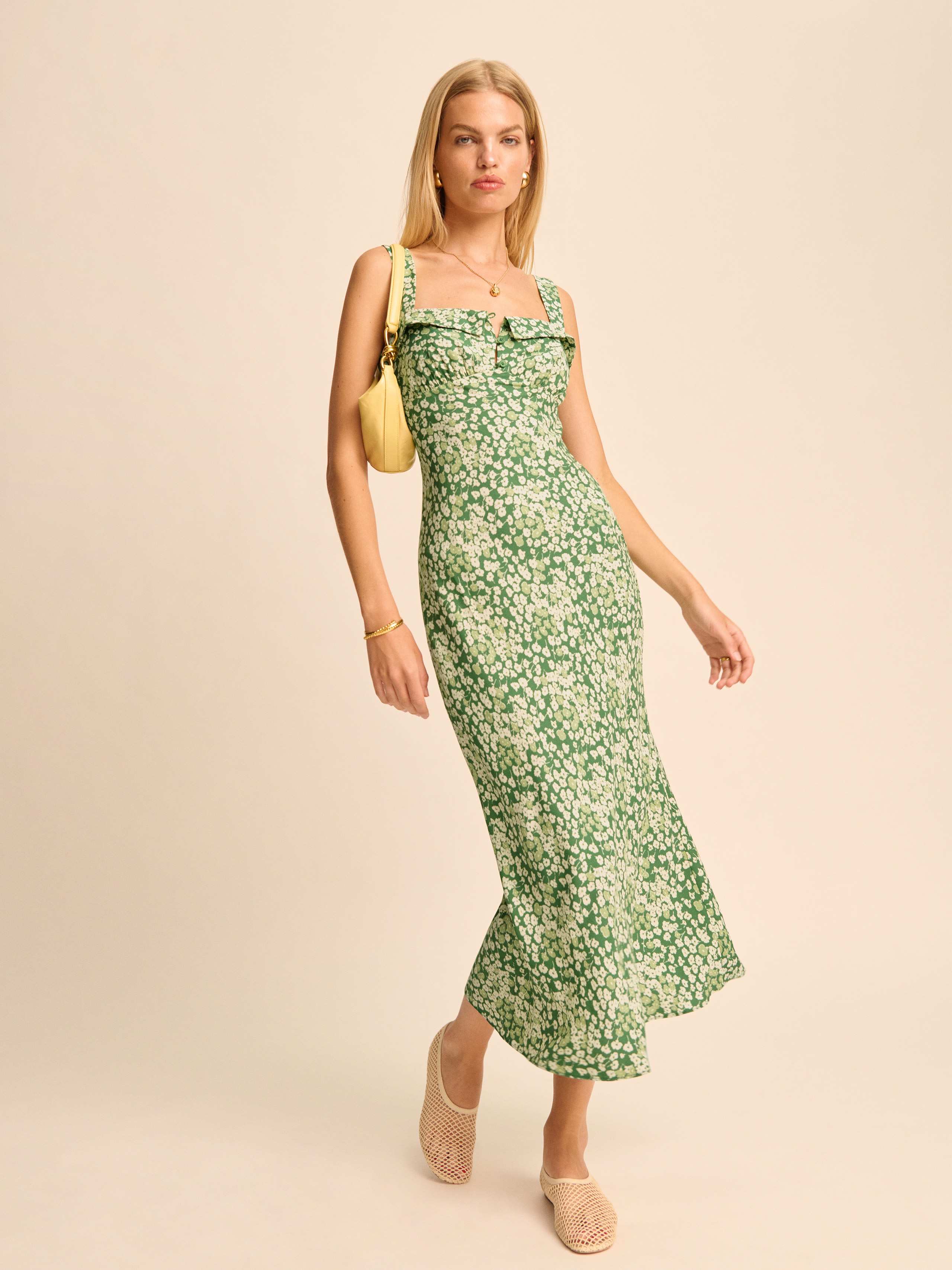 Reformation Tancy Dress In Green