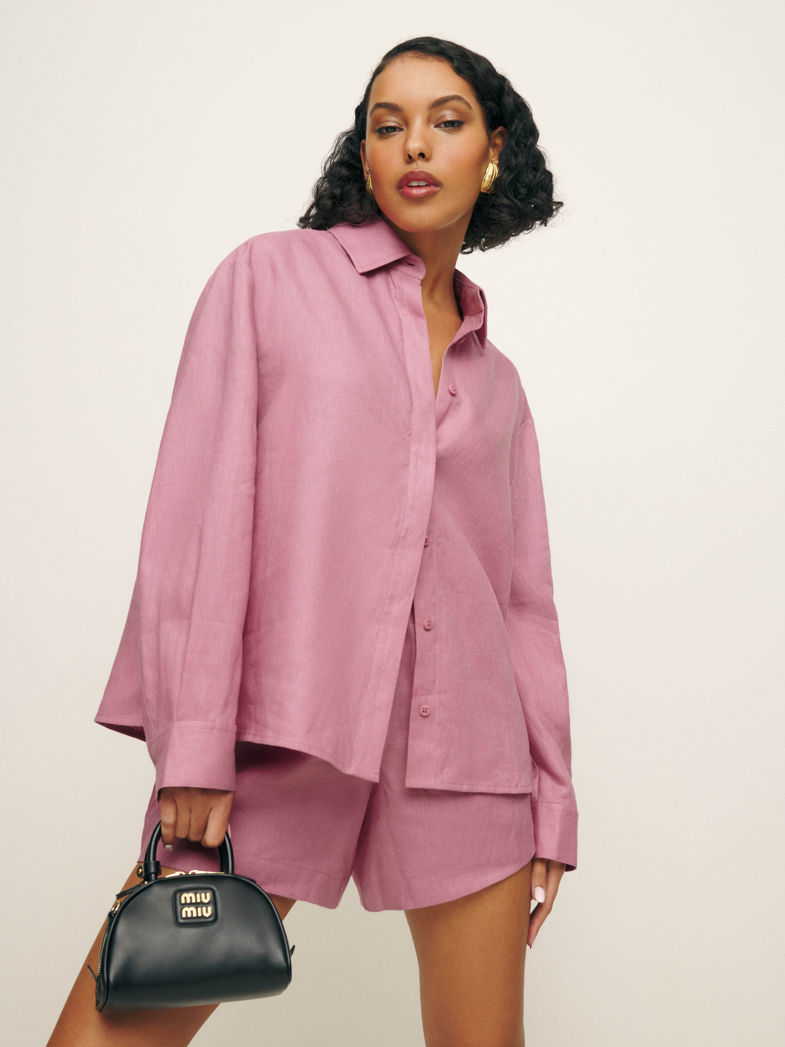 Reformation Andy Oversized Linen Shirt In Rose Petals