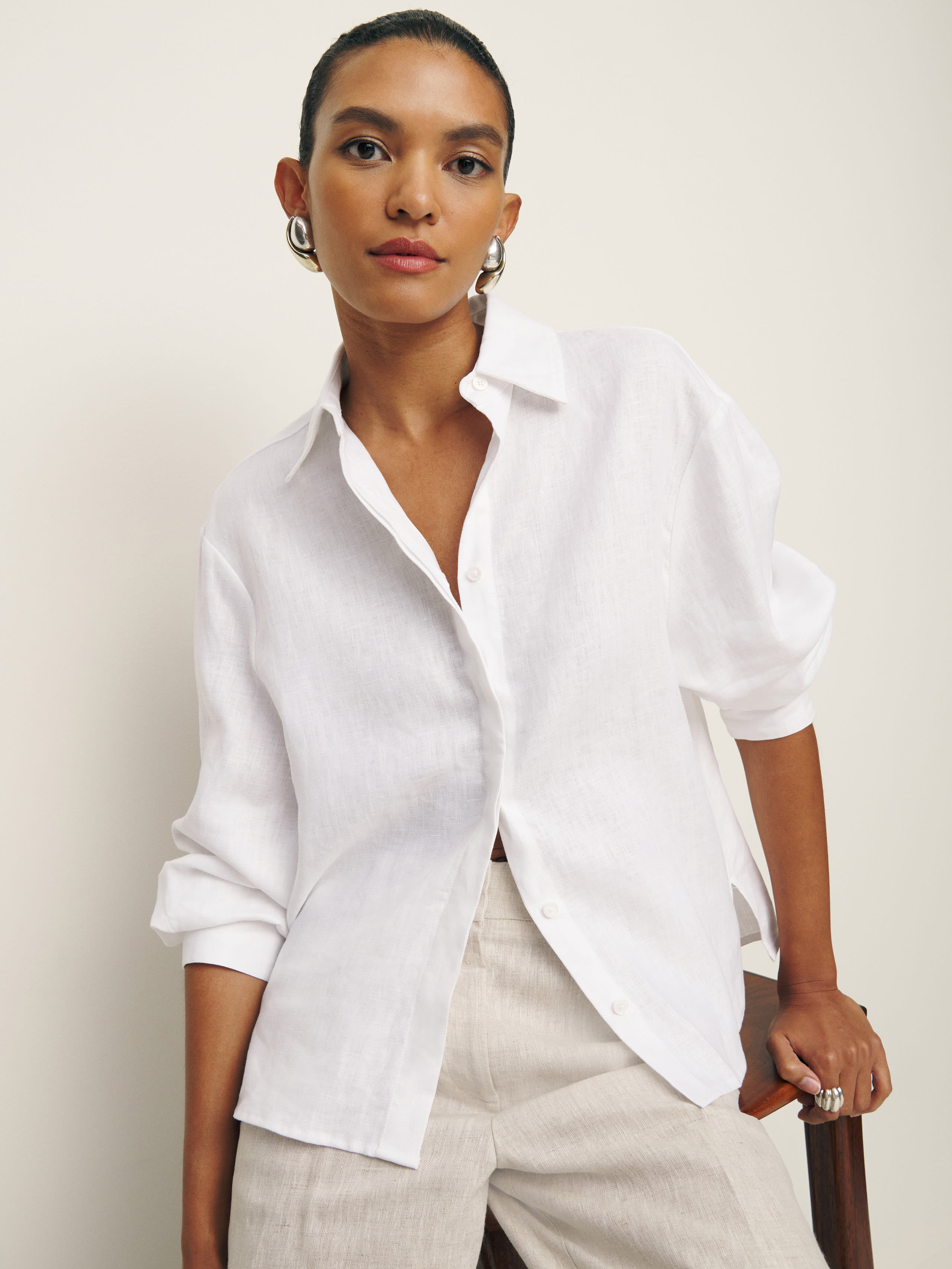 Shop Reformation Andy Oversized Linen Shirt In White