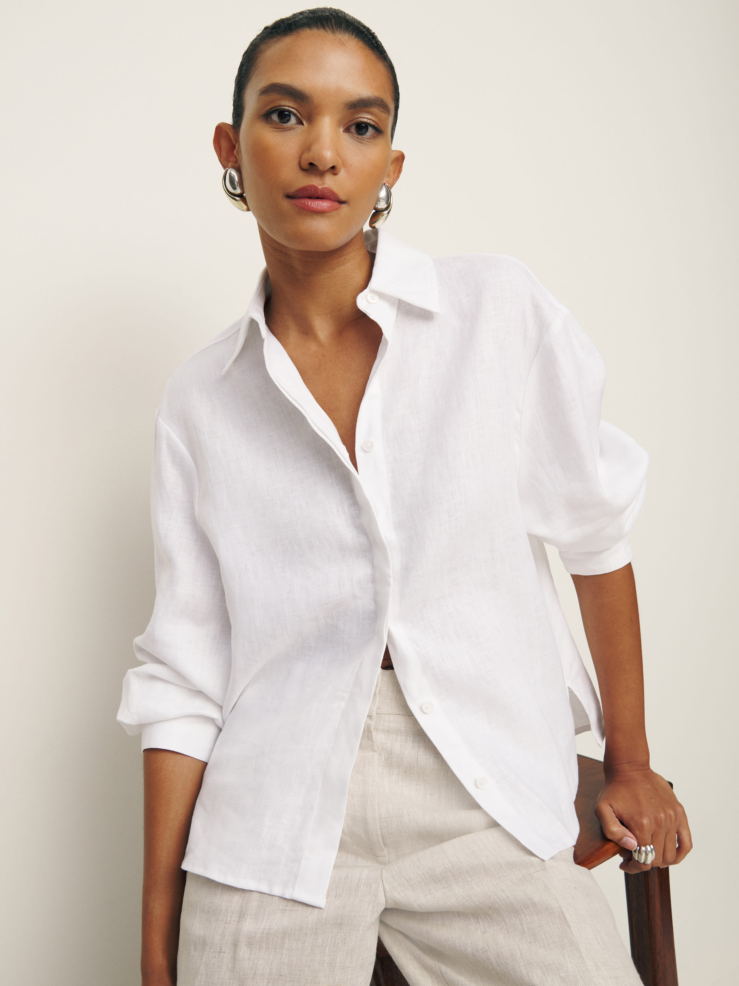 Reformation Andy Oversized Linen Shirt In White