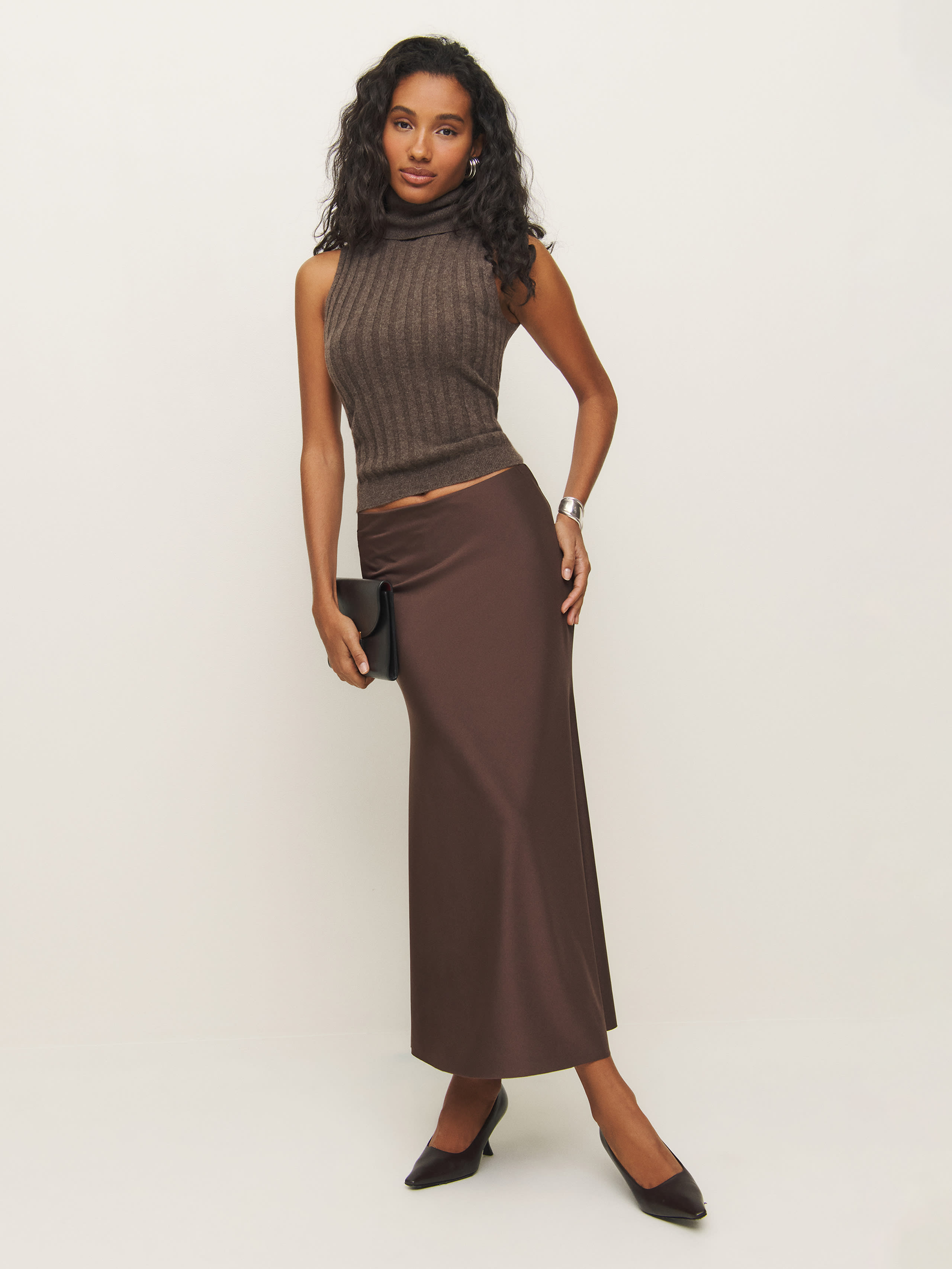 Reformation Isabella Knit Skirt In Brown