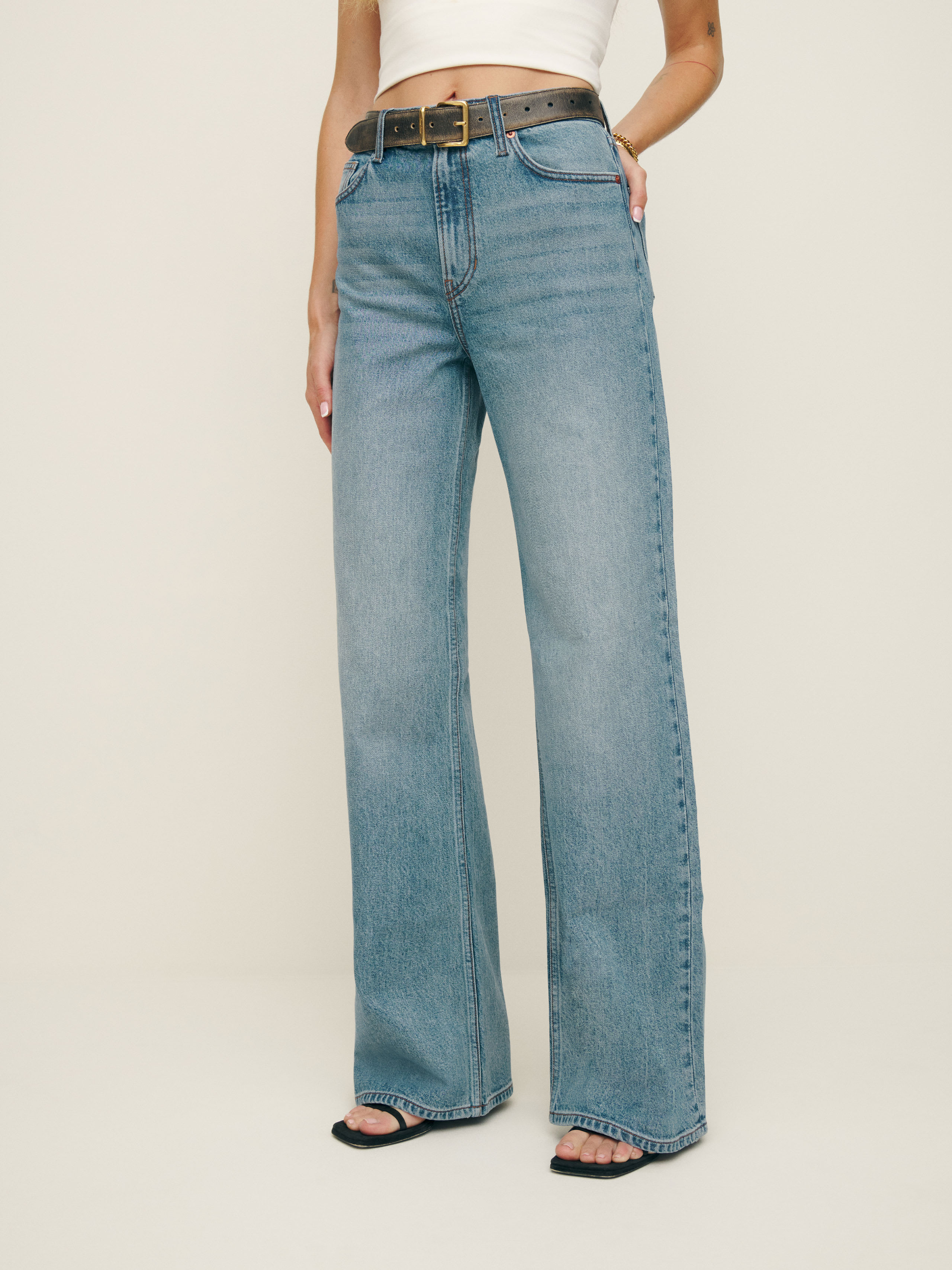 Shop Reformation Cary Stretch High Rise Slouchy Wide Leg Jeans In Malta