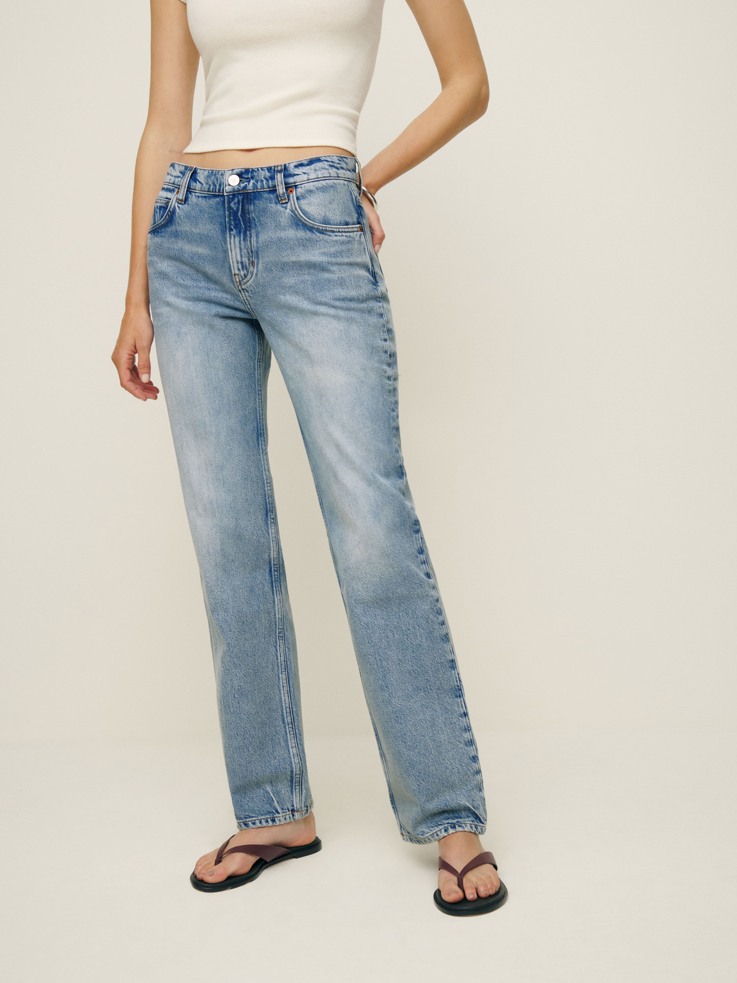Shop Reformation Abby Low Rise Straight Jeans In Manzanita