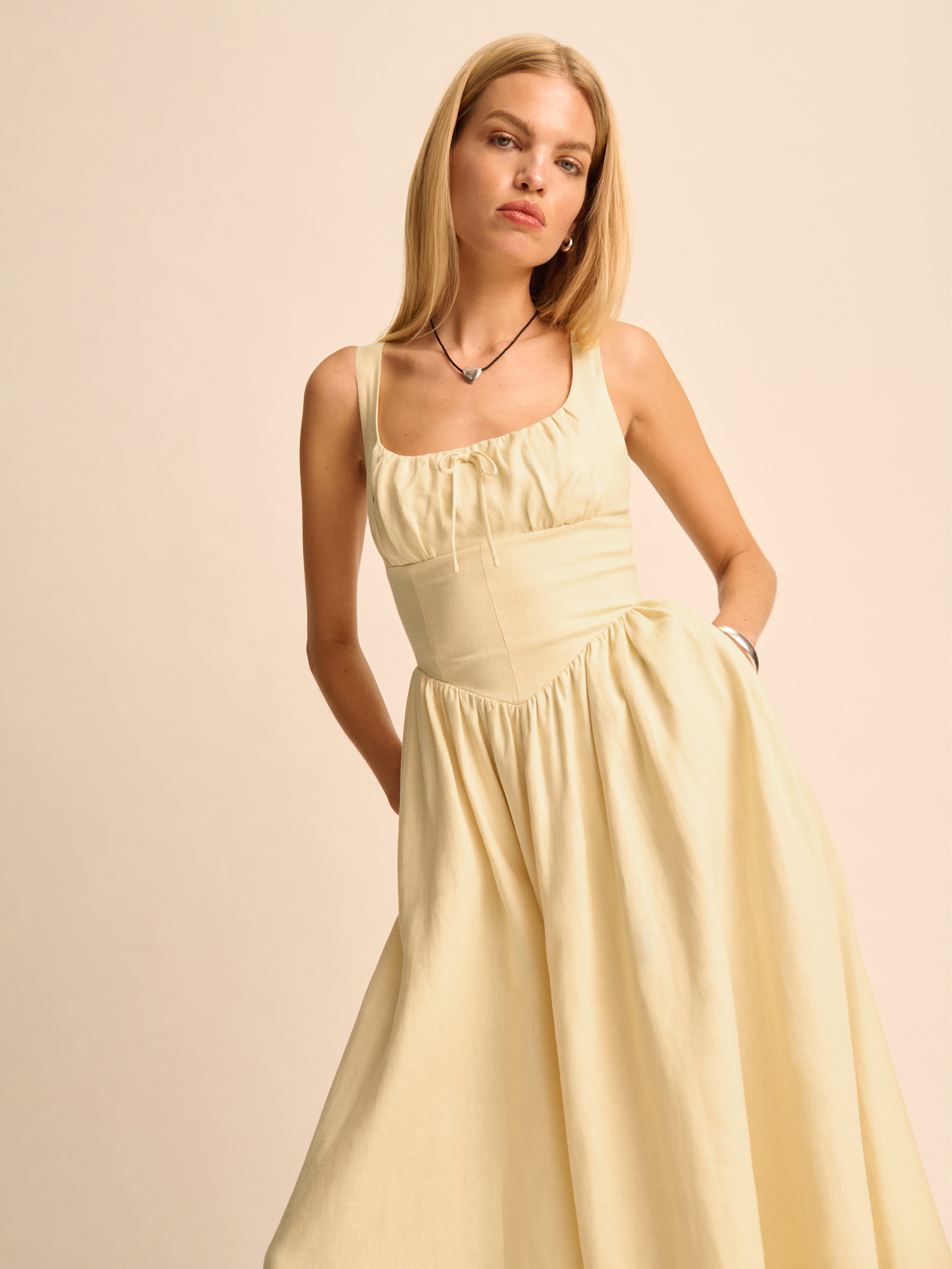 Reformation Petites Balia Linen Dress In Parmesan