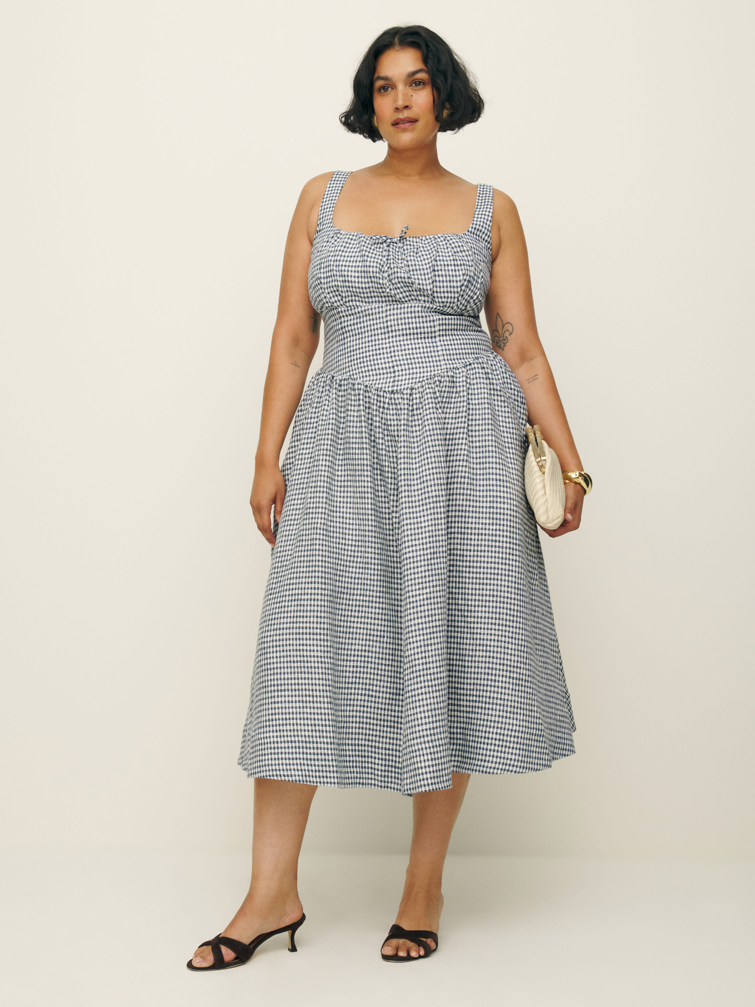 Reformation Balia Linen Dress Es In Slate Check
