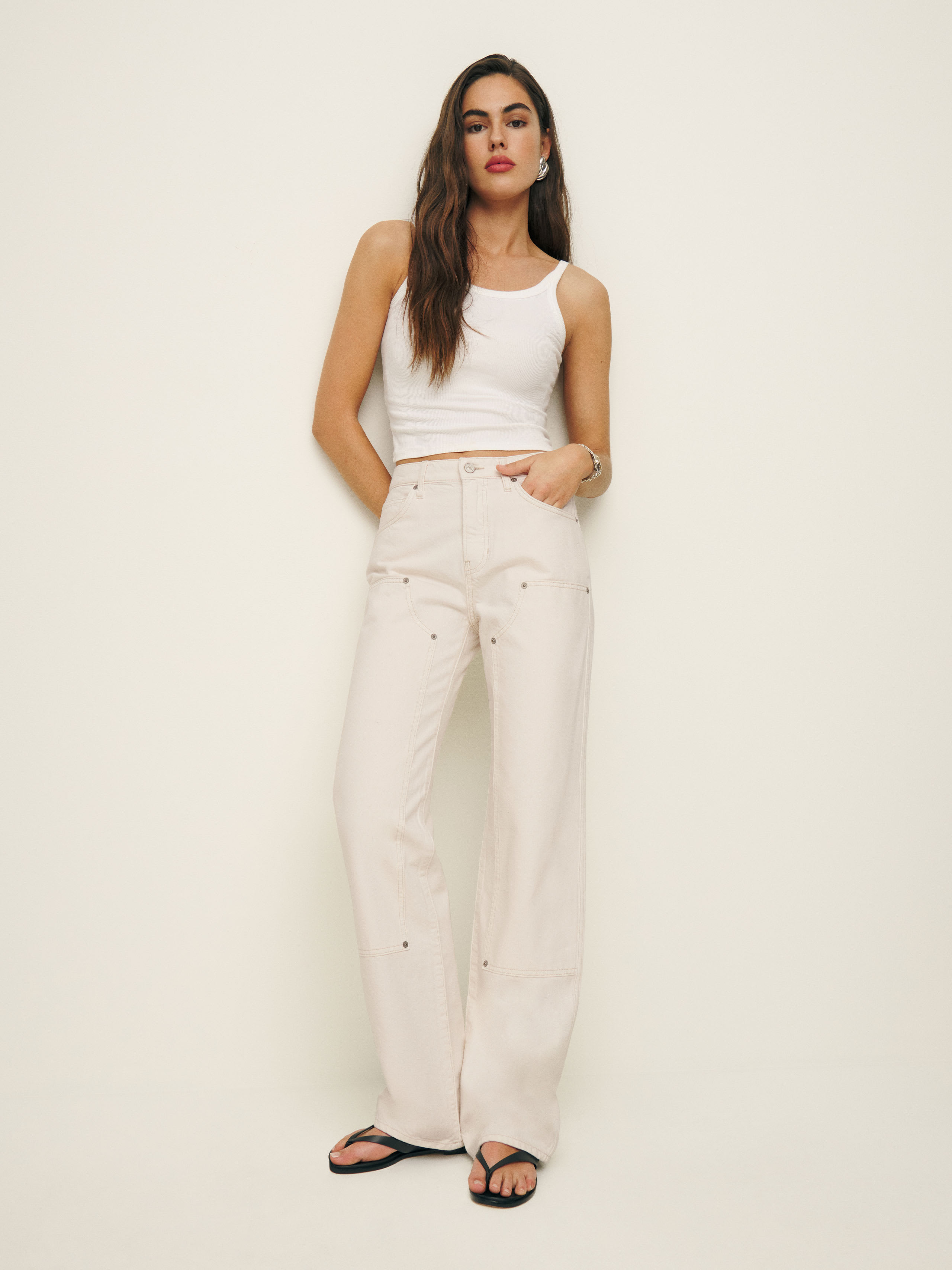 Shop Reformation Val Carpenter 90s Mid Rise Straight Jeans In Fior Di Latte