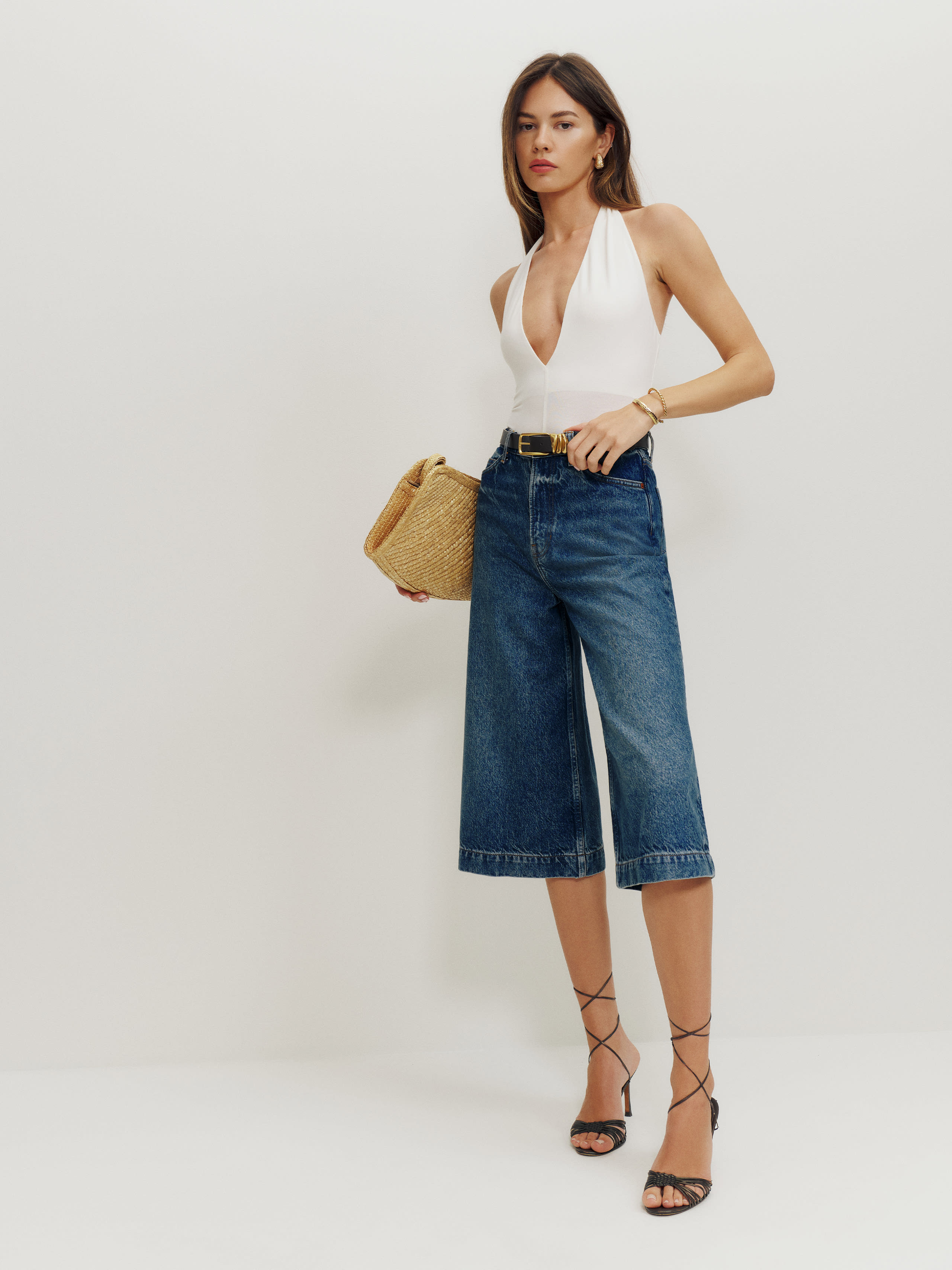 Reformation Cary High Rise Culotte Jeans In Blue