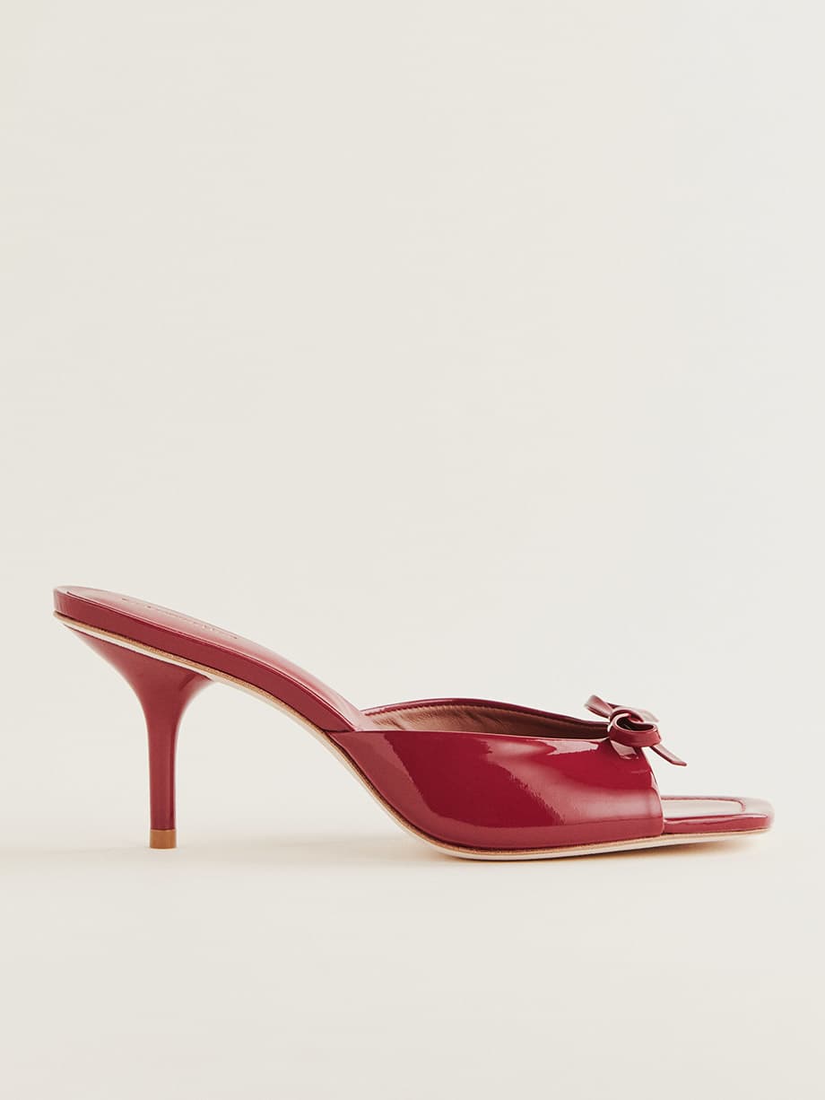 Reformation Clementine Heeled Mule Sandal In Scarlet Patent