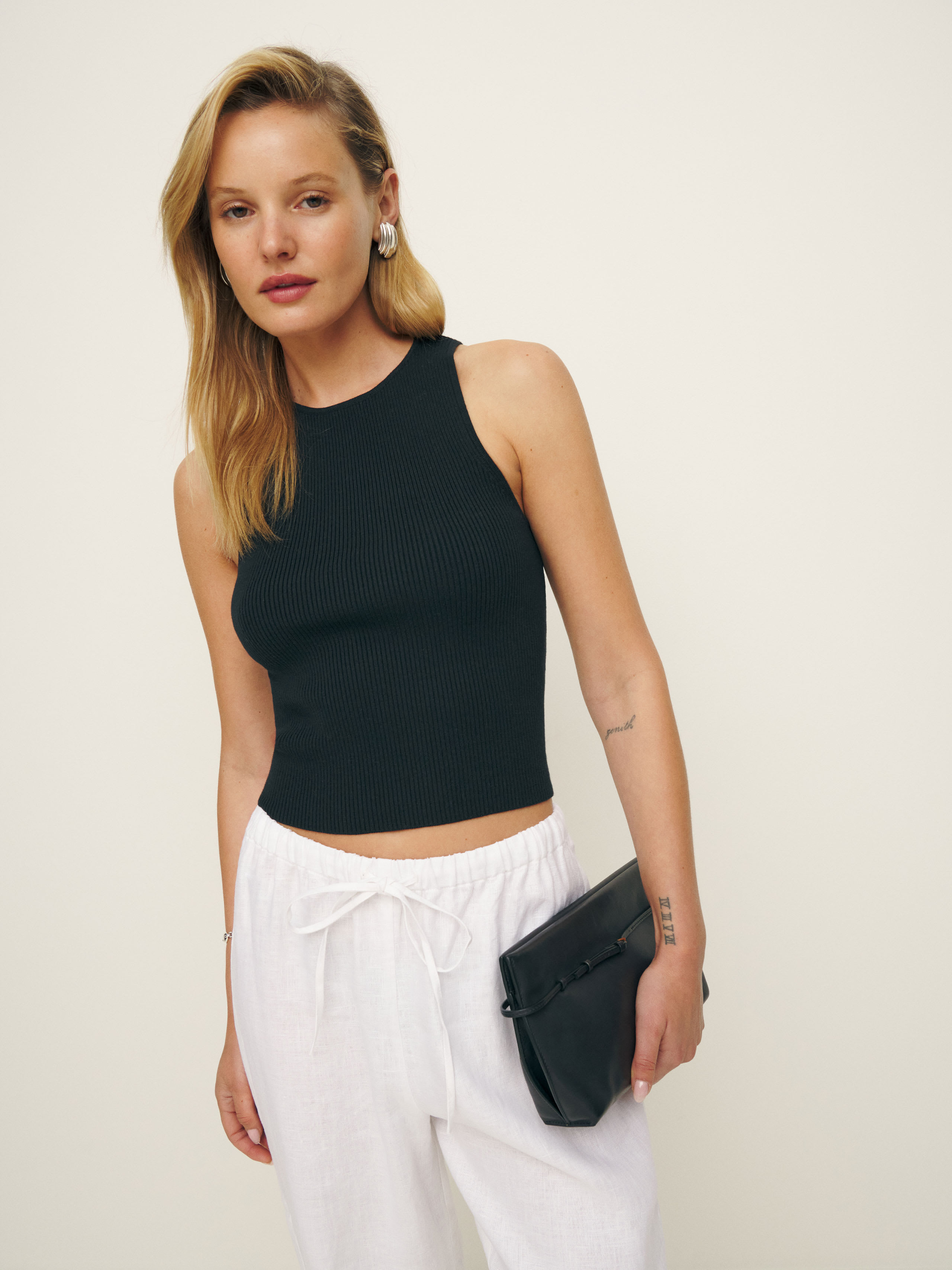 Shop Reformation Nellie Ribbed Sweater Tank In Black
