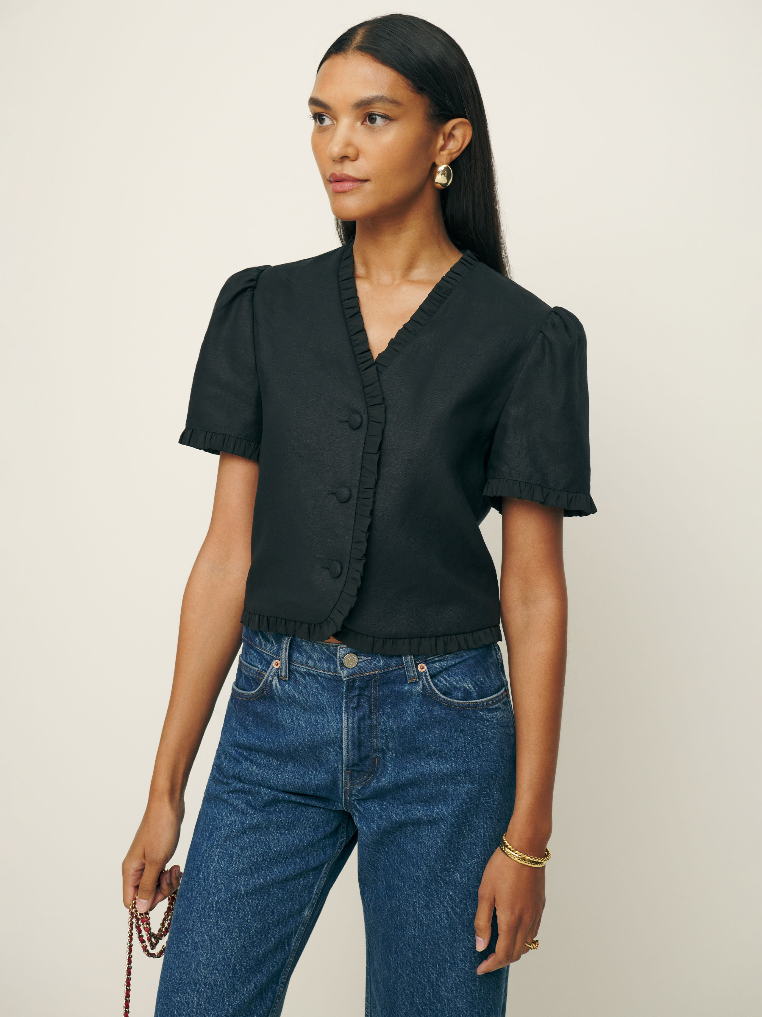 Reformation Bess Linen Top In Black