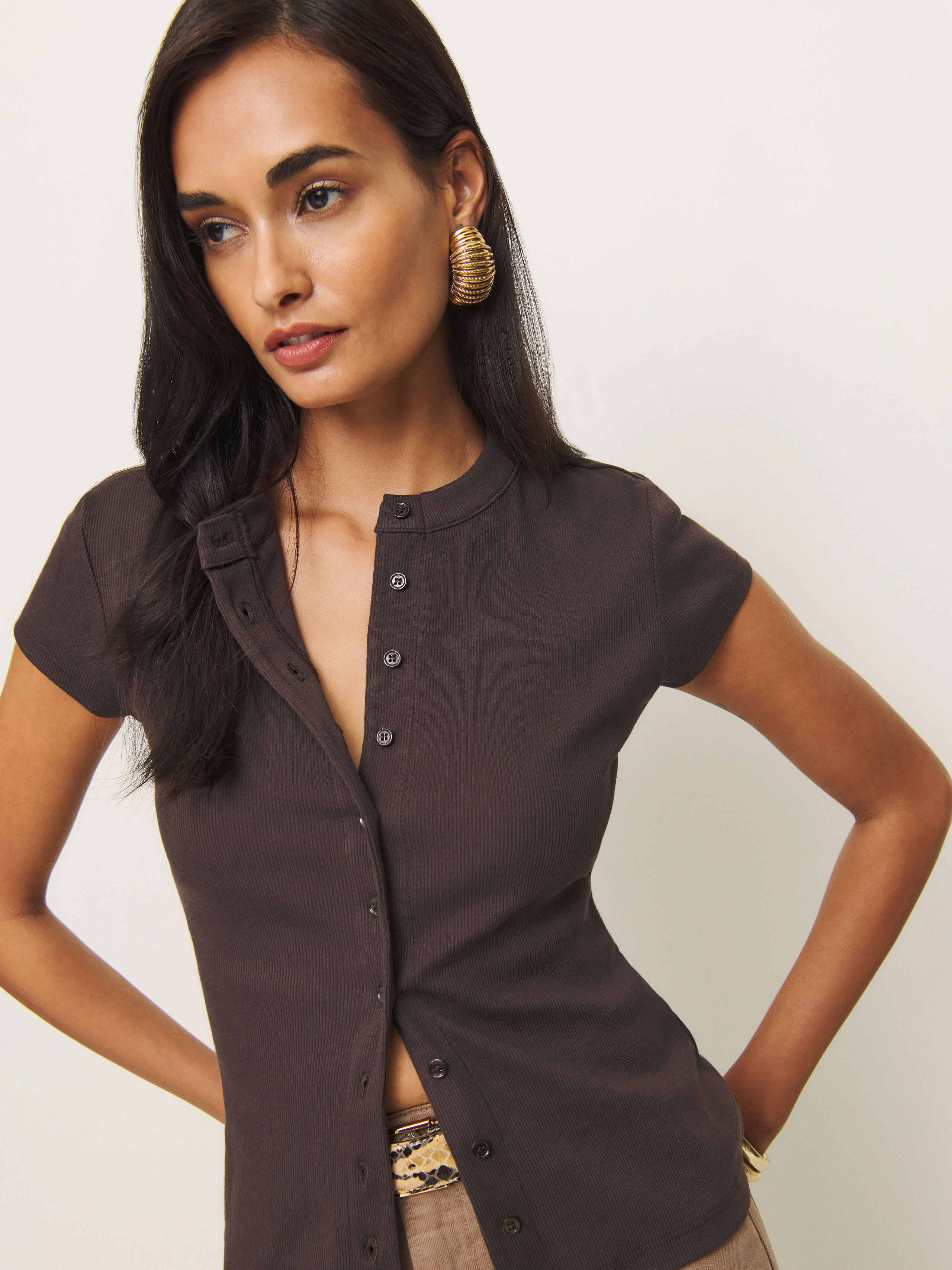 Reformation Raelynn Stretch Organic Cotton Rib Top In Mole