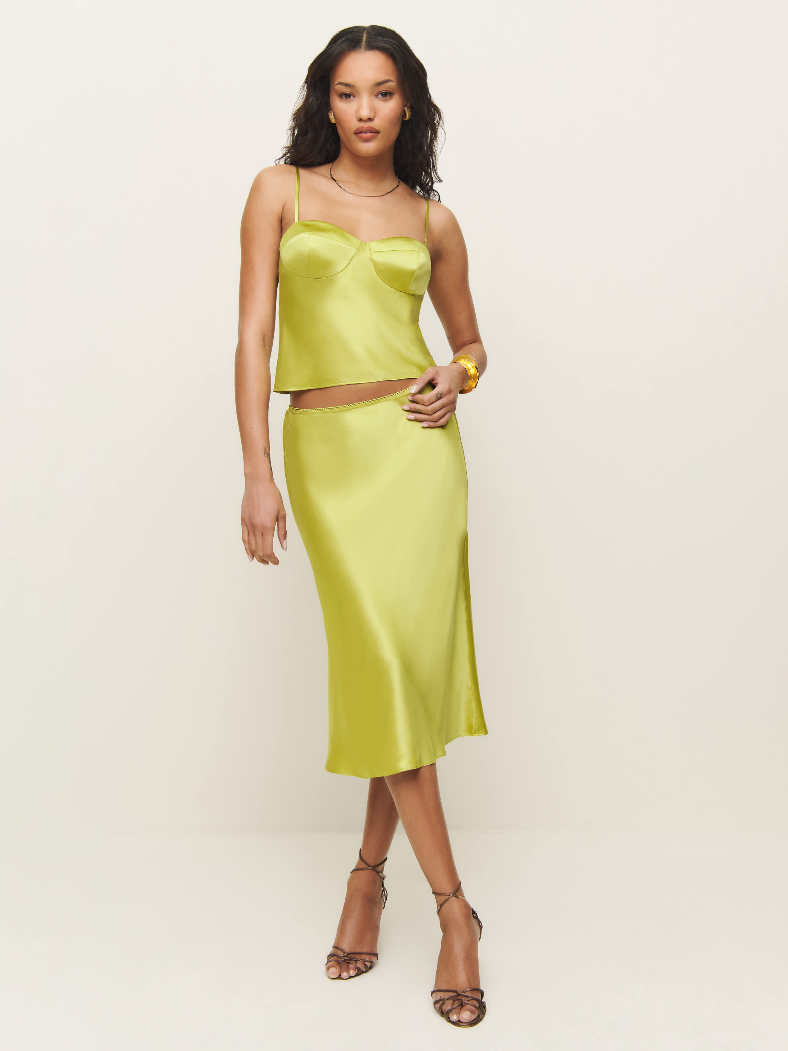 Reformation Sia Silk Two Piece In Yellow
