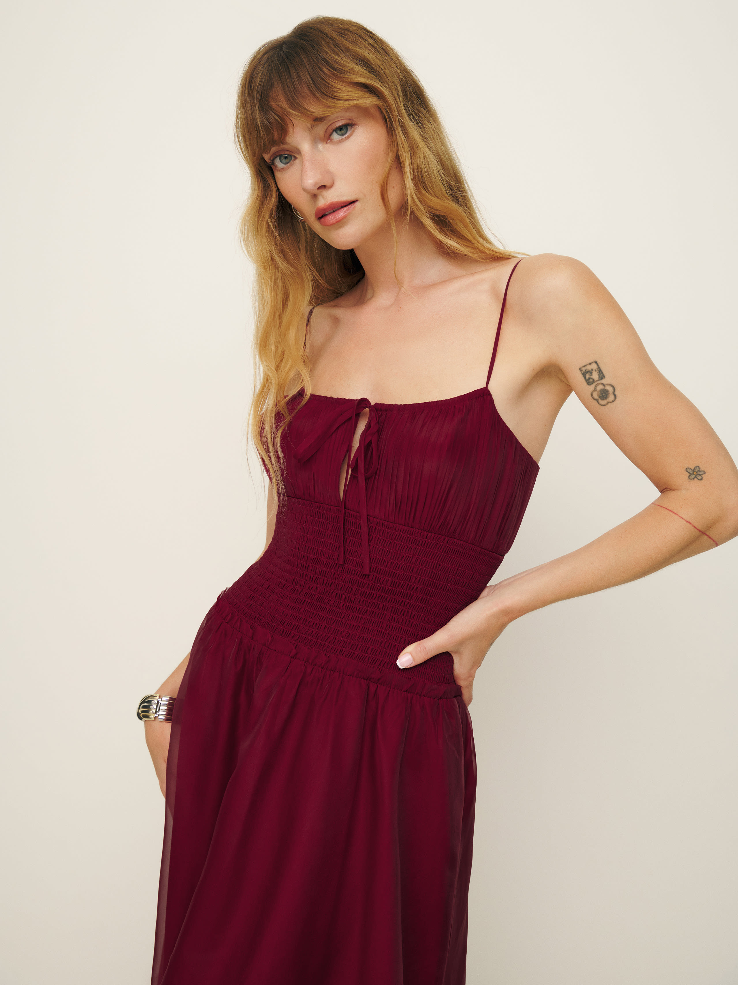 Reformation Laly Dress In Burgundy