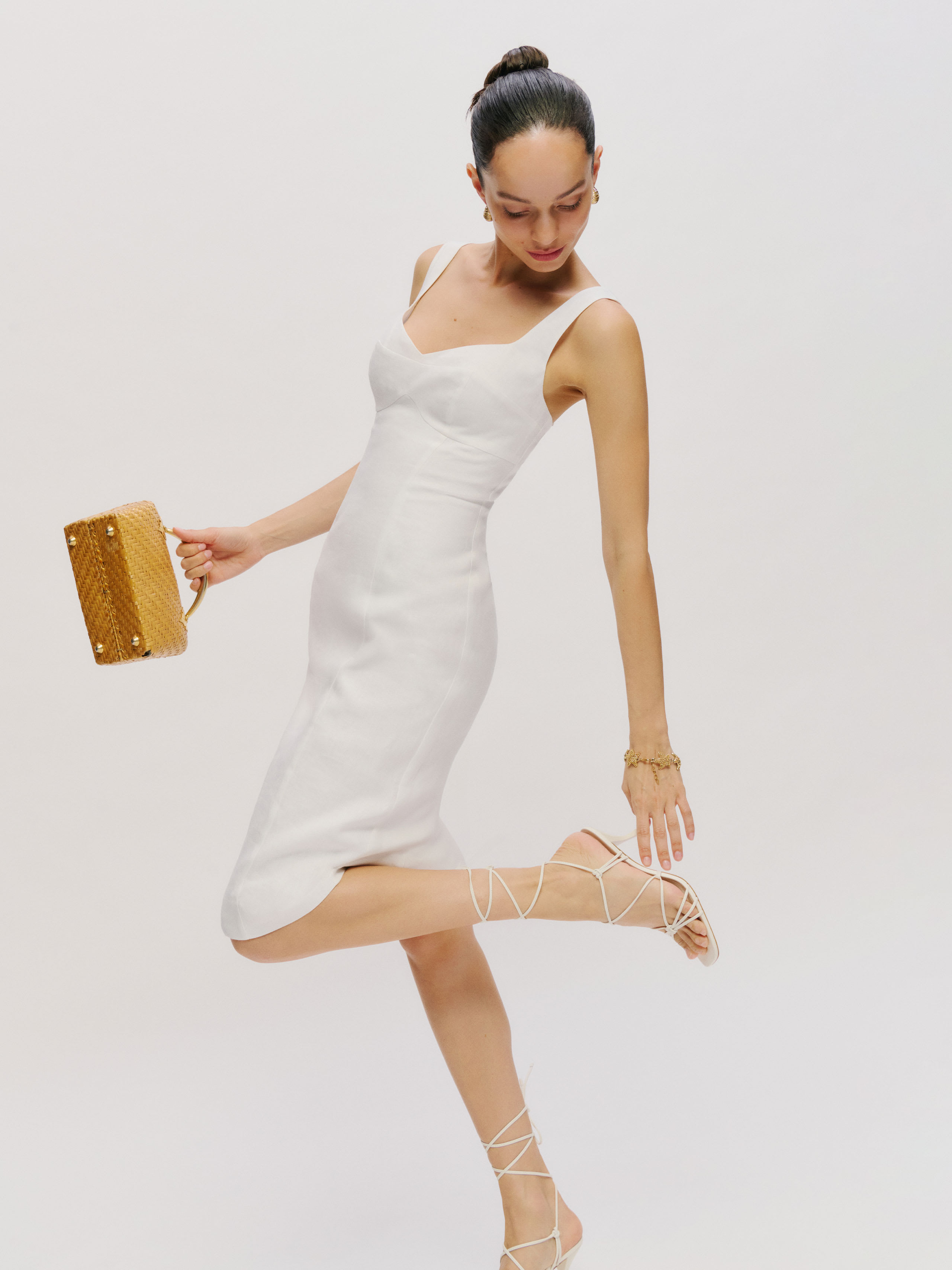 Shop Reformation Thea Linen Dress In White