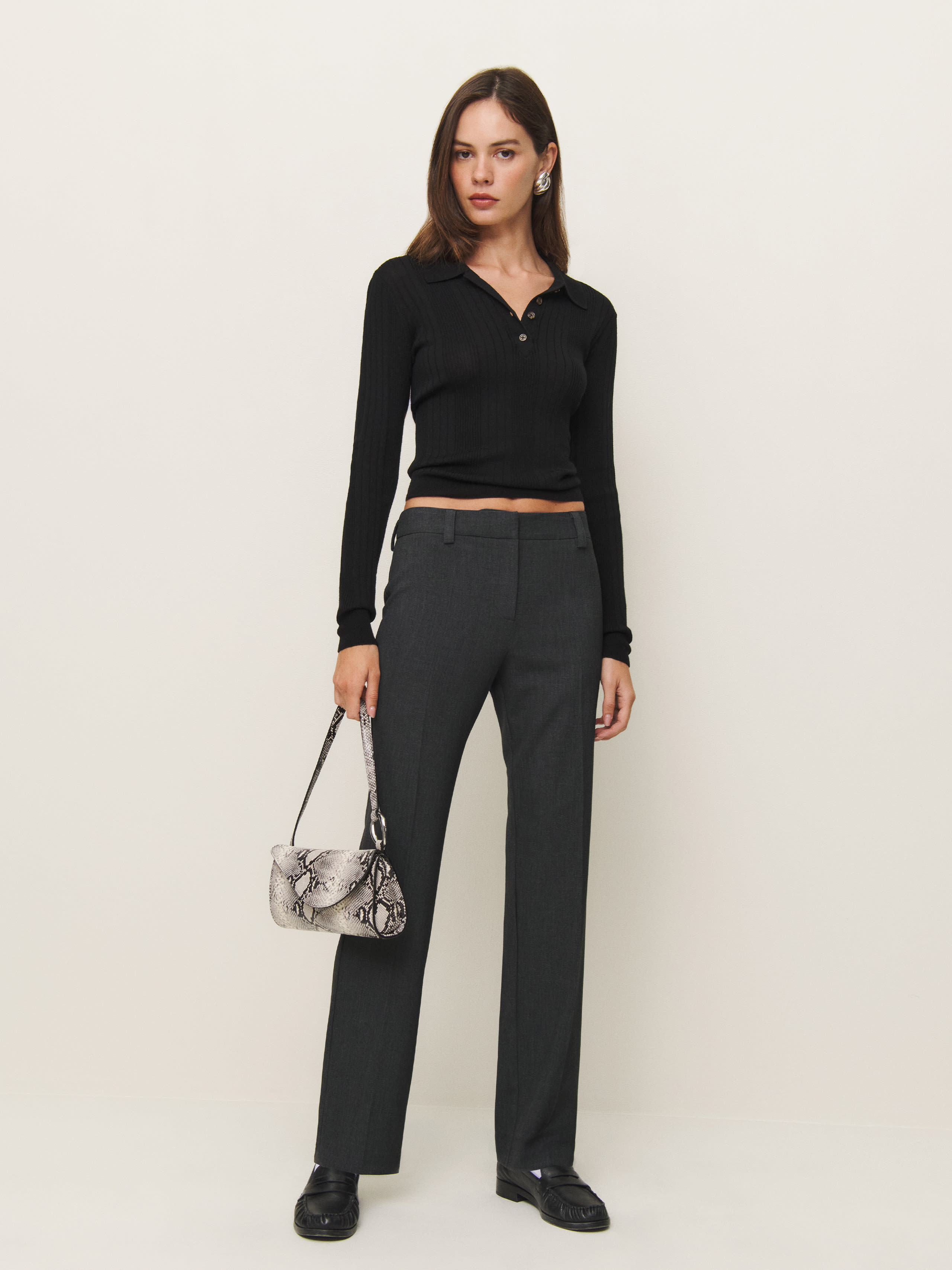 Reformation Kelly Low Rise Pant In Dark Charcoal
